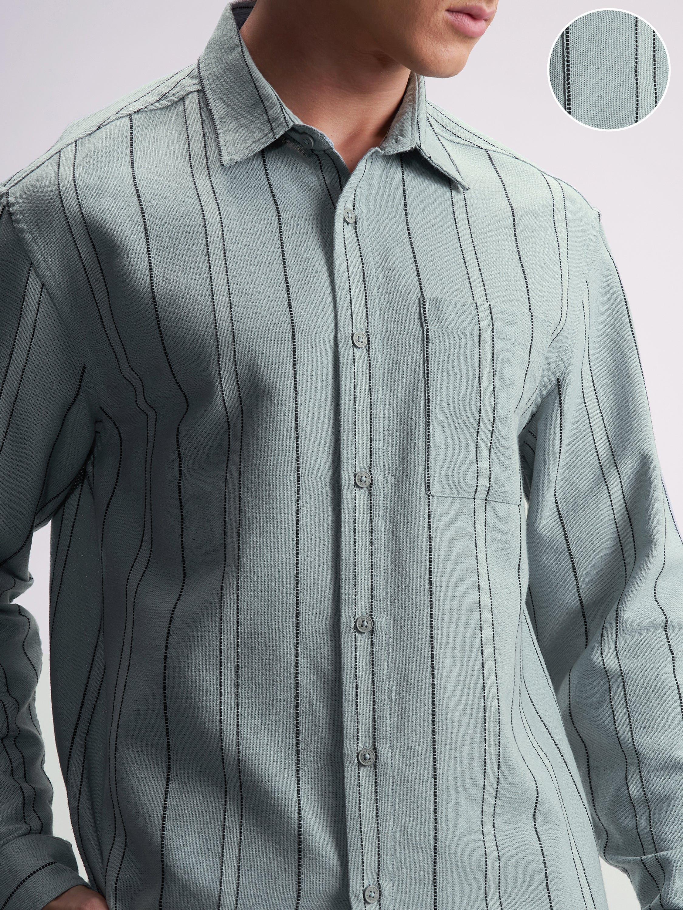 Highlander Men Green Striped Relaxed Fit Casual Shirt - Green - Image 5