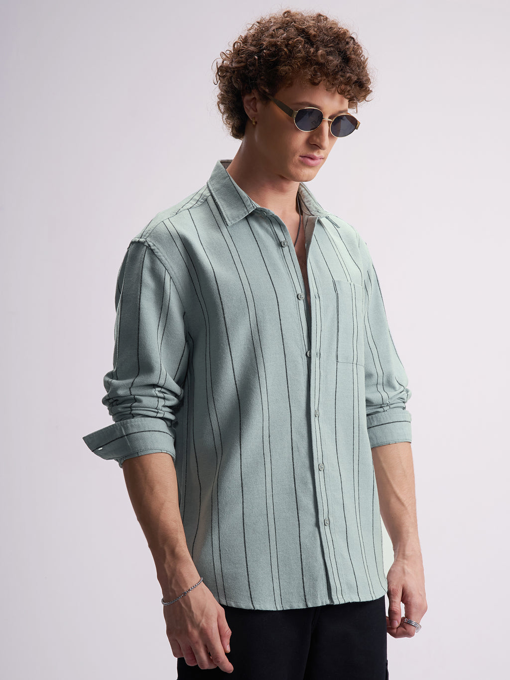 Highlander Men Green Striped Relaxed Fit Casual Shirt - Green - Image 6