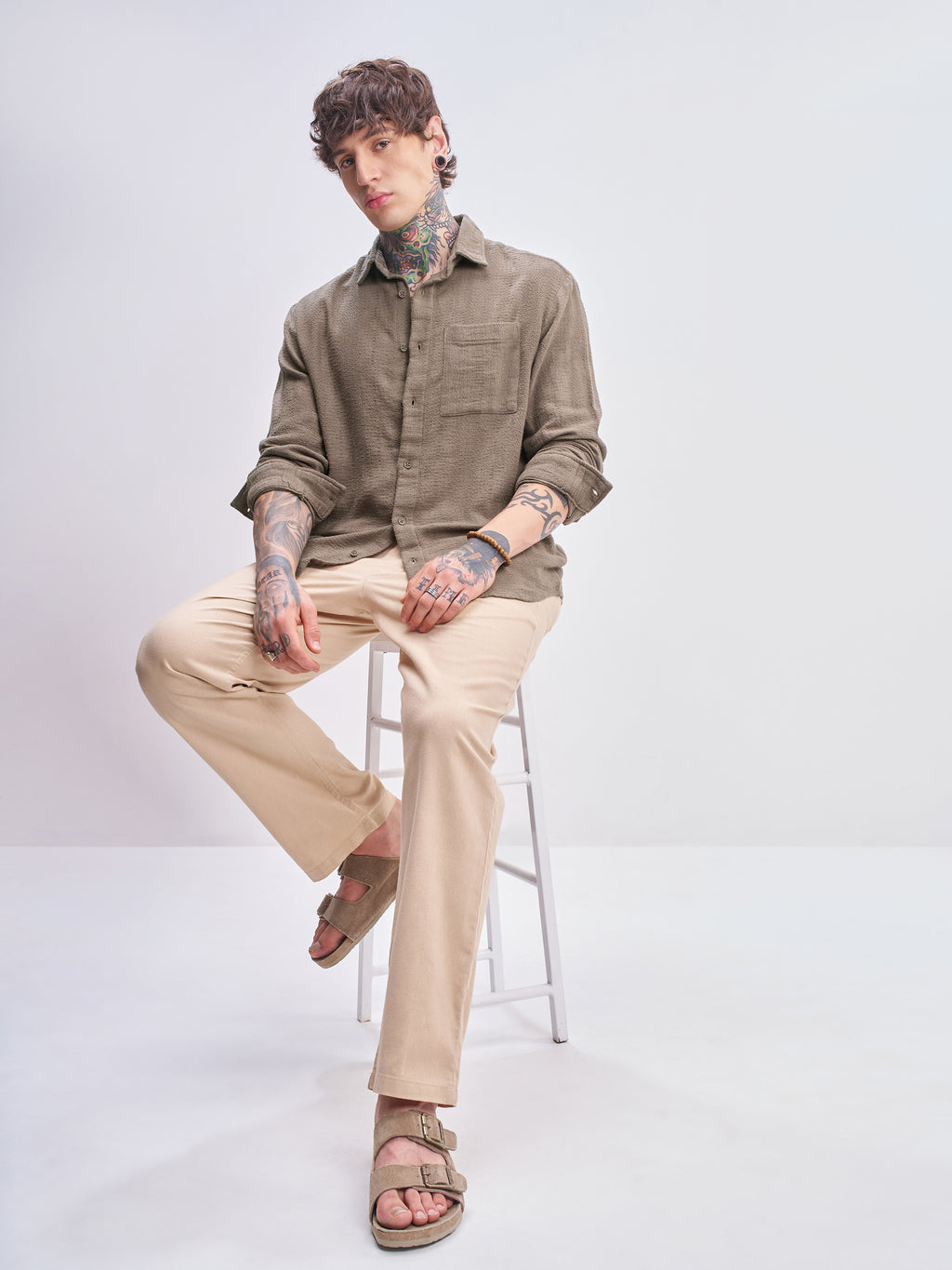 Highlander Men Tan Self Design Relaxed Fit Casual Shirt - Tan - Image 2