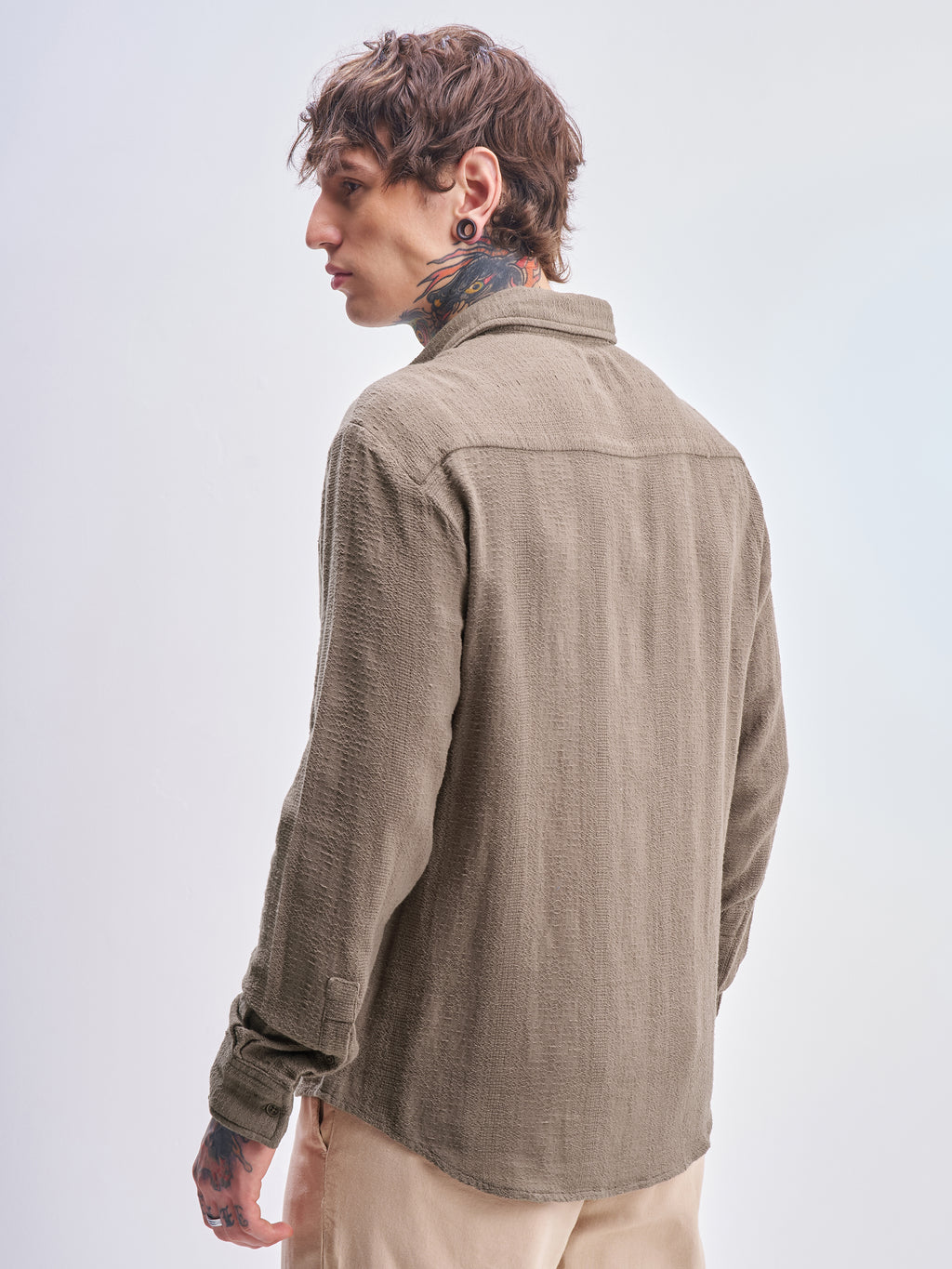 Highlander Men Tan Self Design Relaxed Fit Casual Shirt - Tan - Image 3