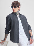 Highlander Men Grey Self Design Oversized Fit Casual Shirt - Grey - Image 1