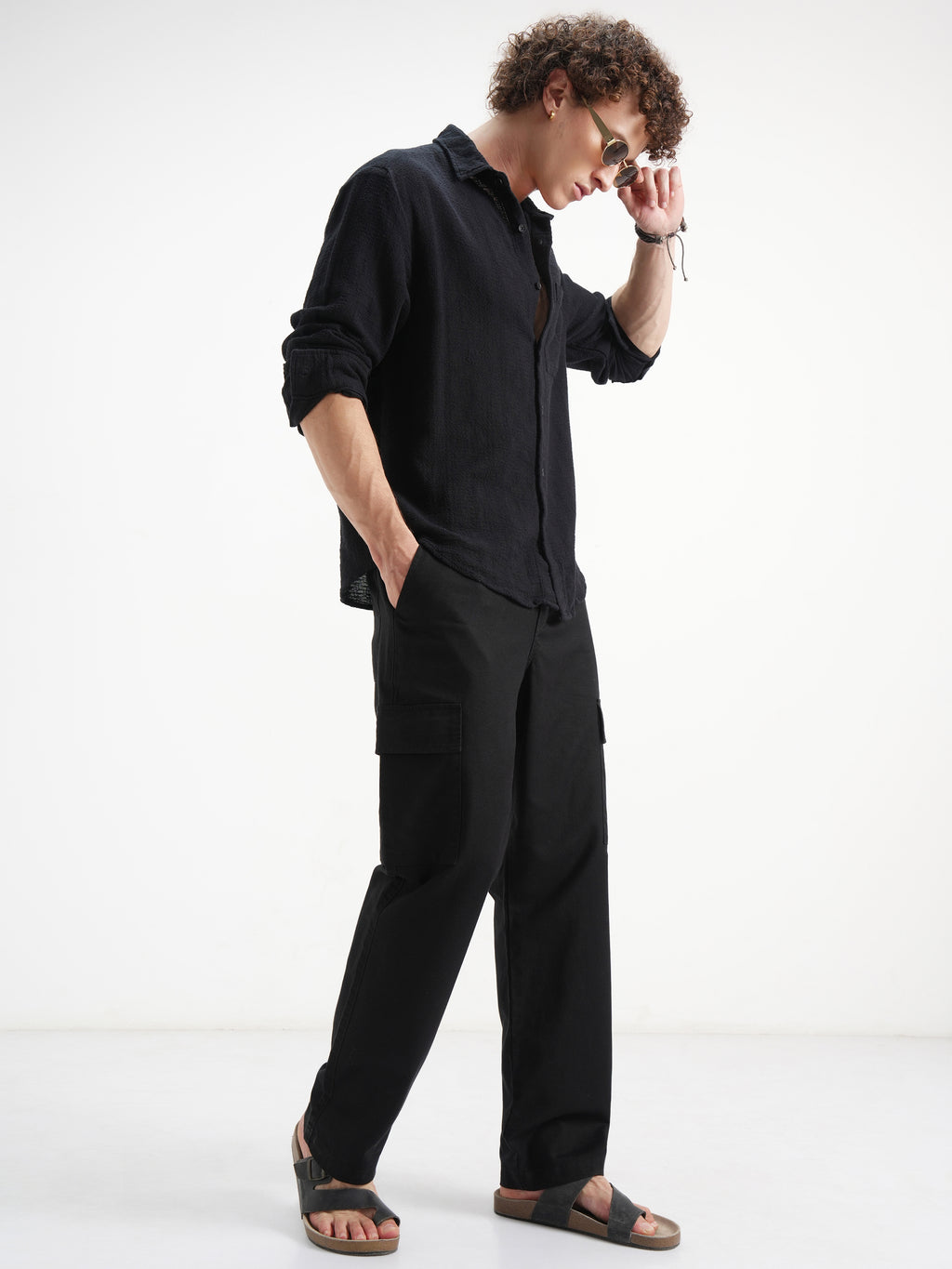 Highlander Men Black Self Design Relaxed Fit Casual Shirt - Black - Image 2