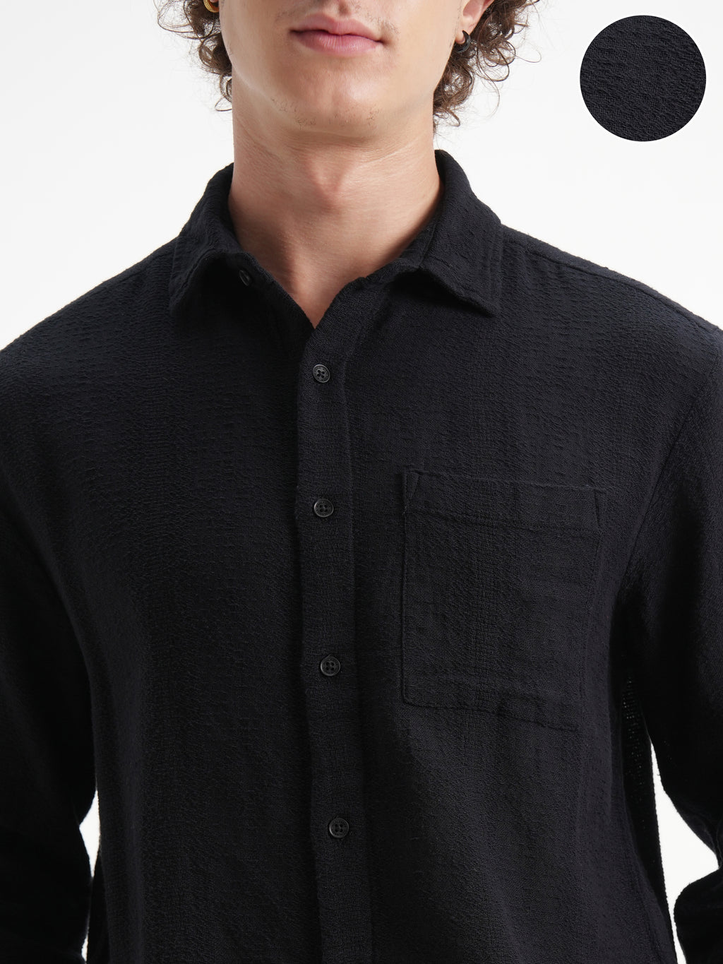 Highlander Men Black Self Design Relaxed Fit Casual Shirt - Black - Image 5