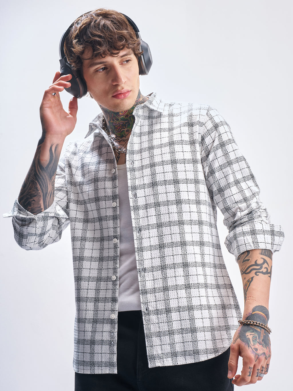 Highlander Men White Checked Relaxed Fit Casual Shirt - White - Image 1