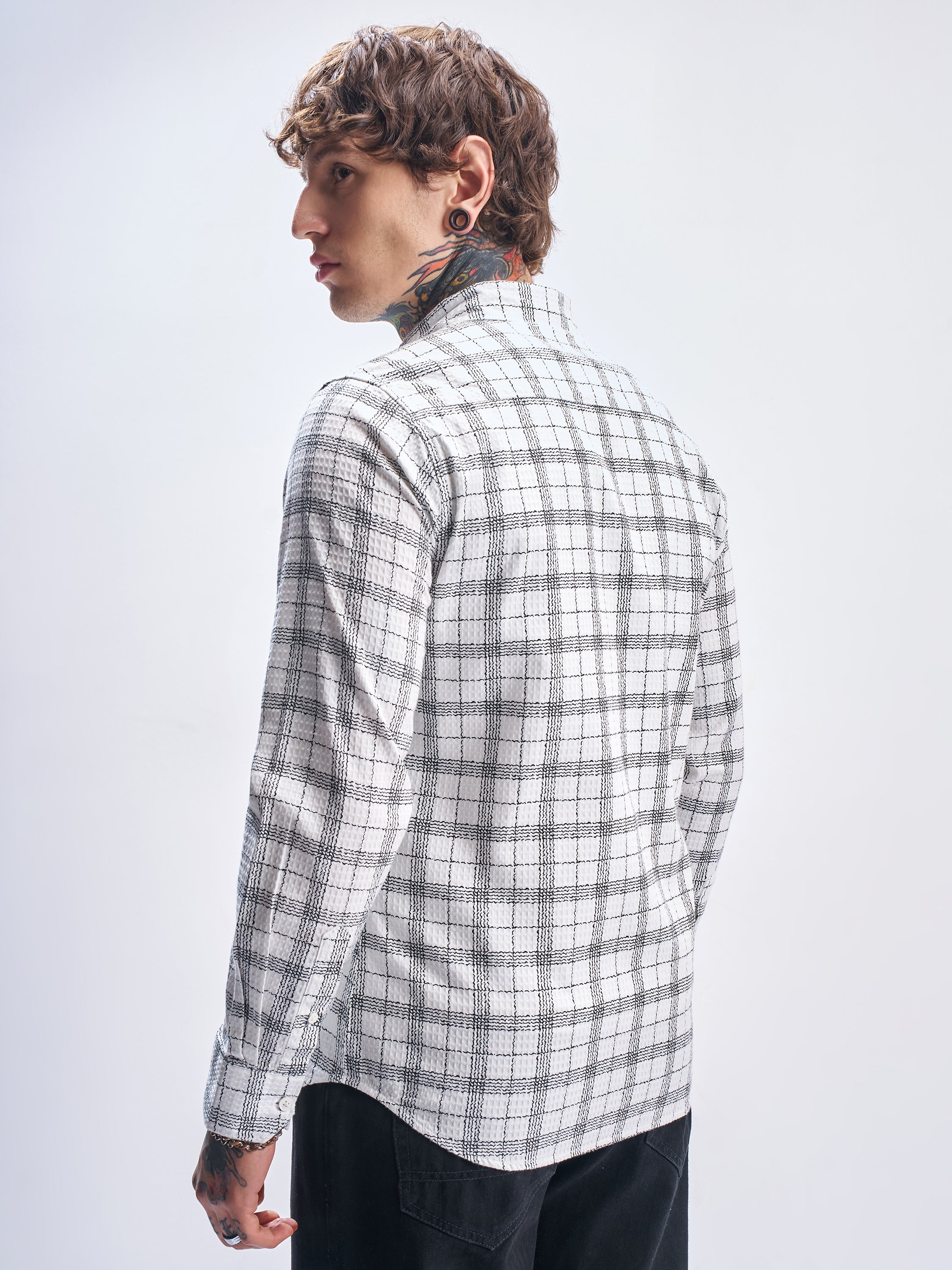 Highlander Men White Checked Relaxed Fit Casual Shirt - White - Image 3