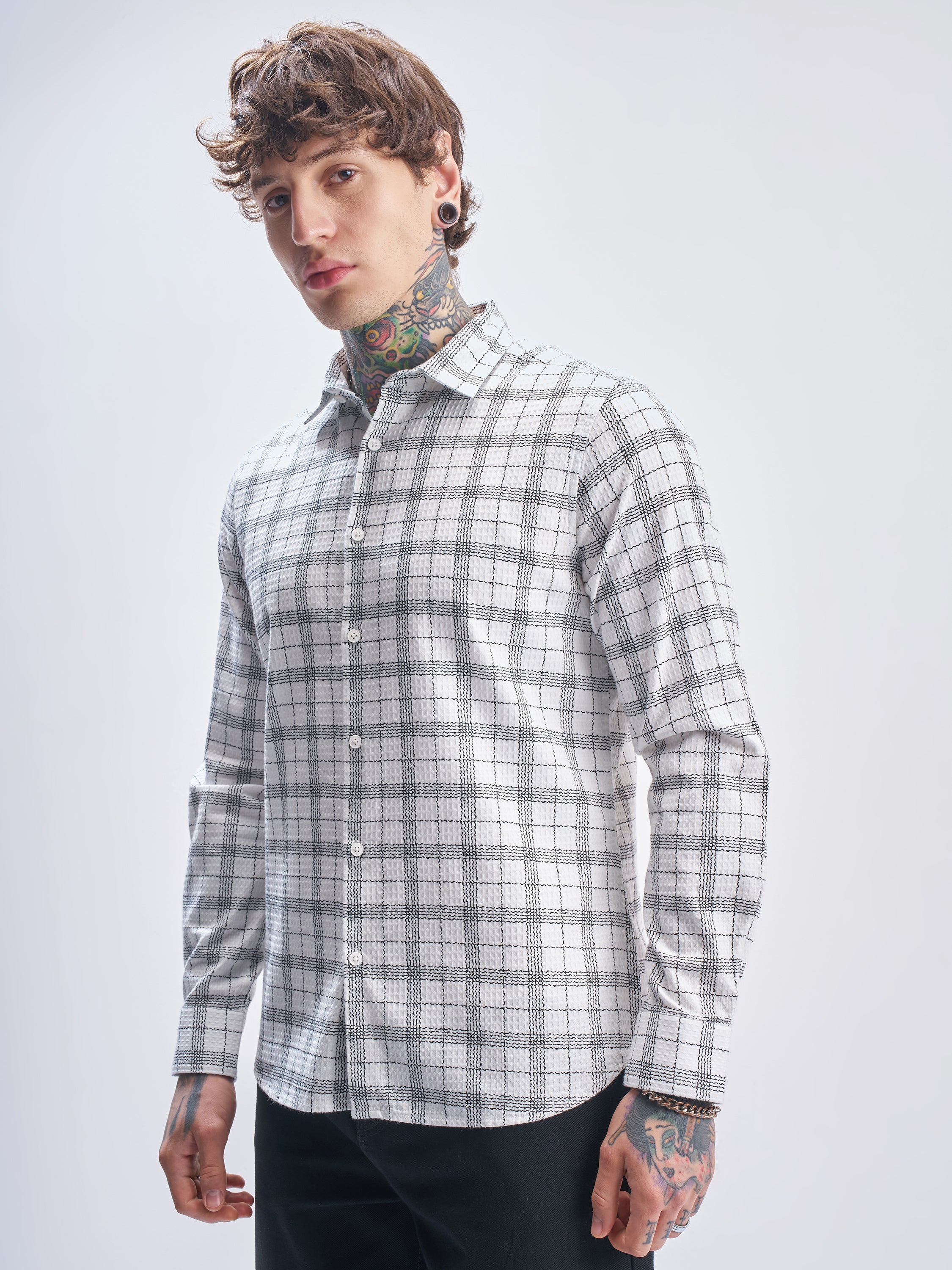 Highlander Men White Checked Relaxed Fit Casual Shirt - White - Image 4