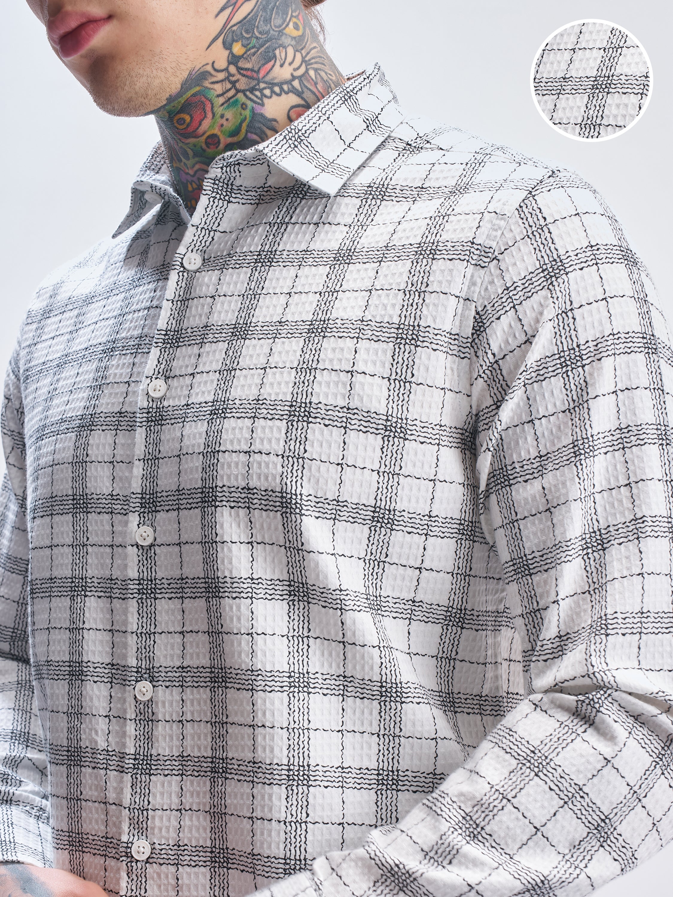 Highlander Men White Checked Relaxed Fit Casual Shirt - White - Image 5