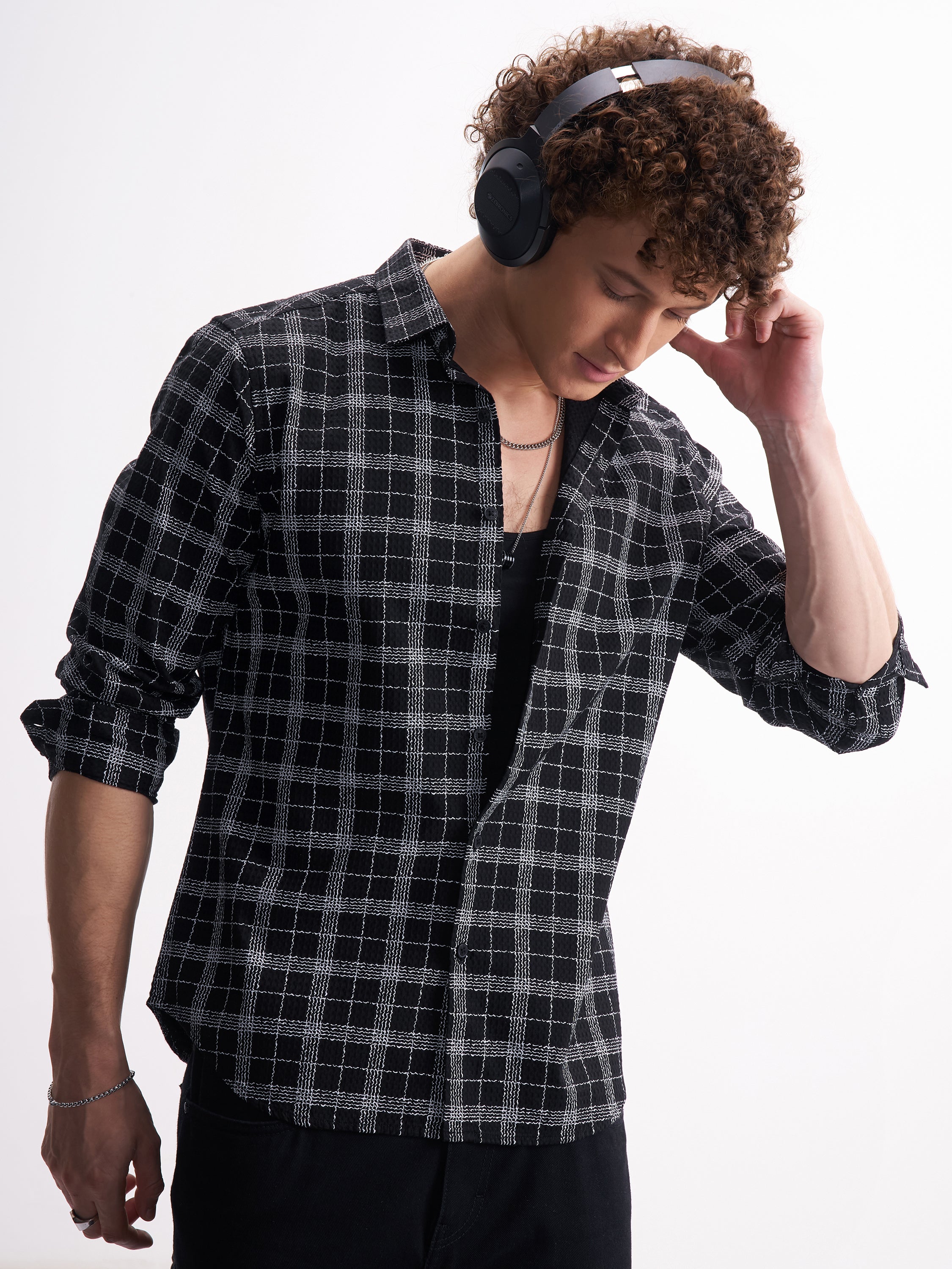 Highlander Men Black Checked Relaxed Fit Casual Shirt - Black - Image 1