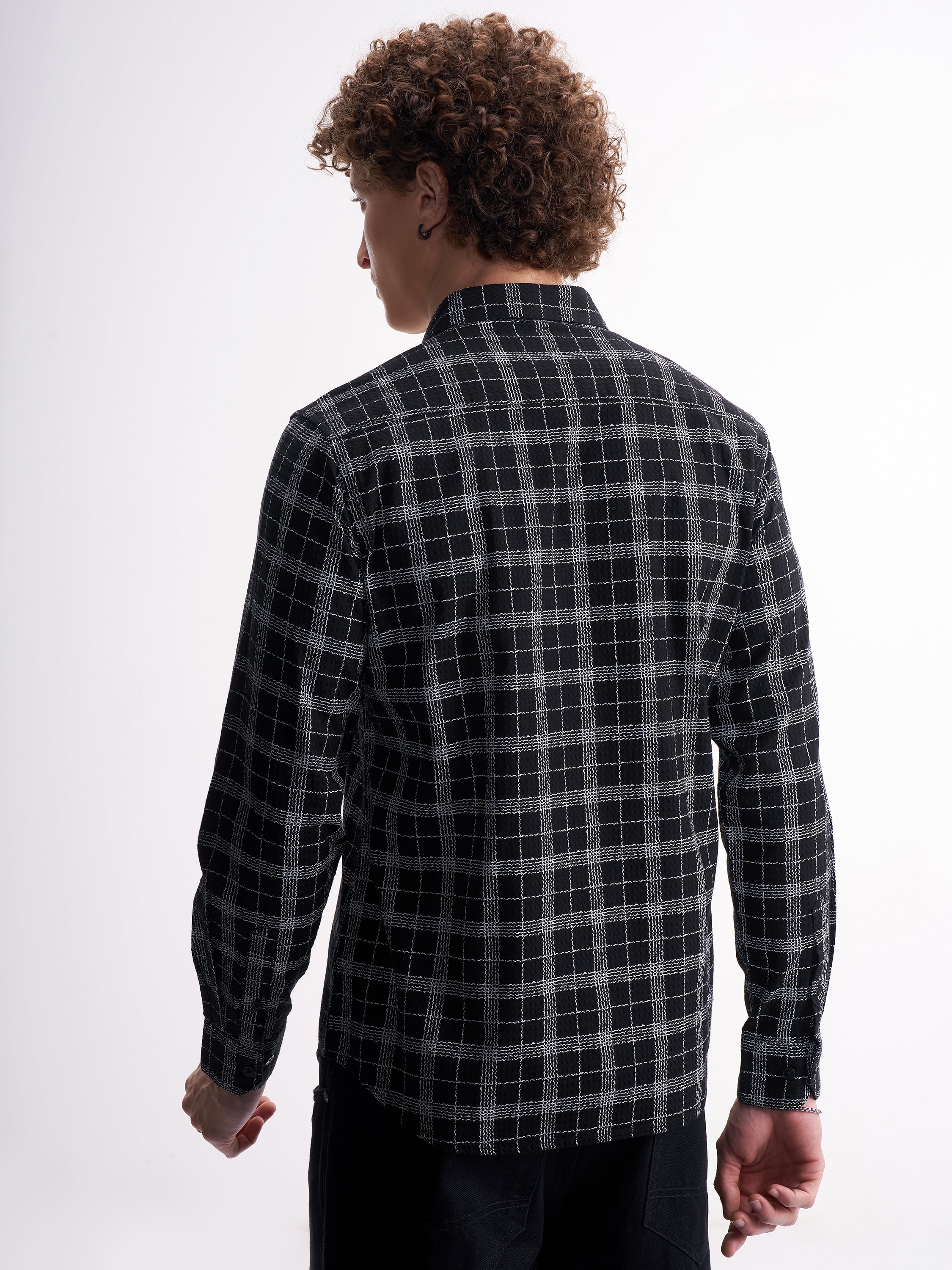 Highlander Men Black Checked Relaxed Fit Casual Shirt - Black - Image 3