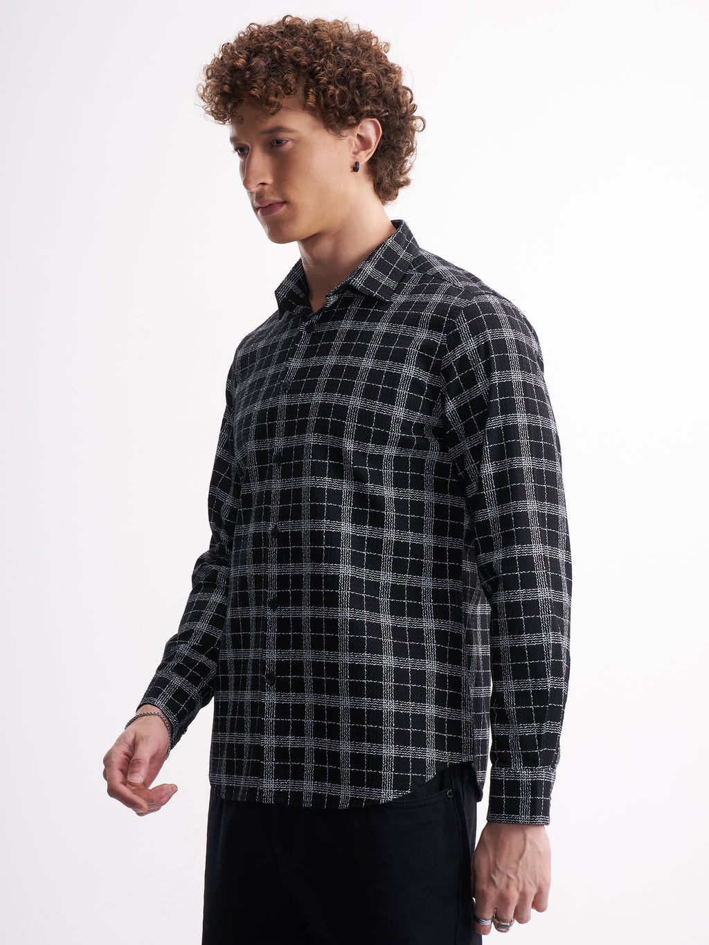 Highlander Men Black Checked Relaxed Fit Casual Shirt - Black - Image 4