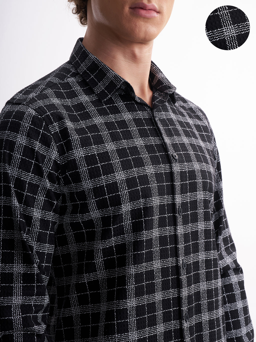 Highlander Men Black Checked Relaxed Fit Casual Shirt - Black - Image 5
