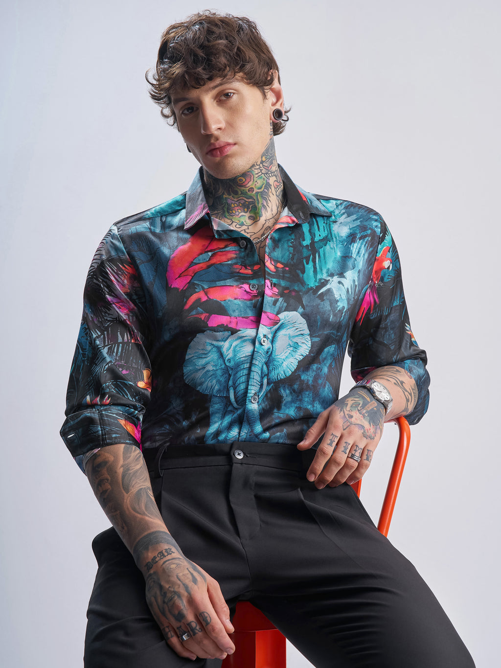Highlander Men Teal Printed Slim Fit Casual Shirt - Teal - Image 1