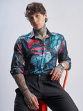 Highlander Men Teal Printed Slim Fit Casual Shirt - Teal - Image 1