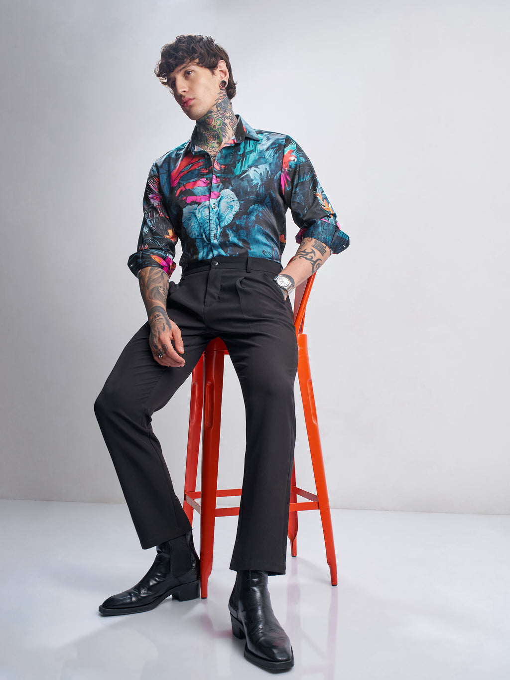 Highlander Men Teal Printed Slim Fit Casual Shirt - Teal - Image 2