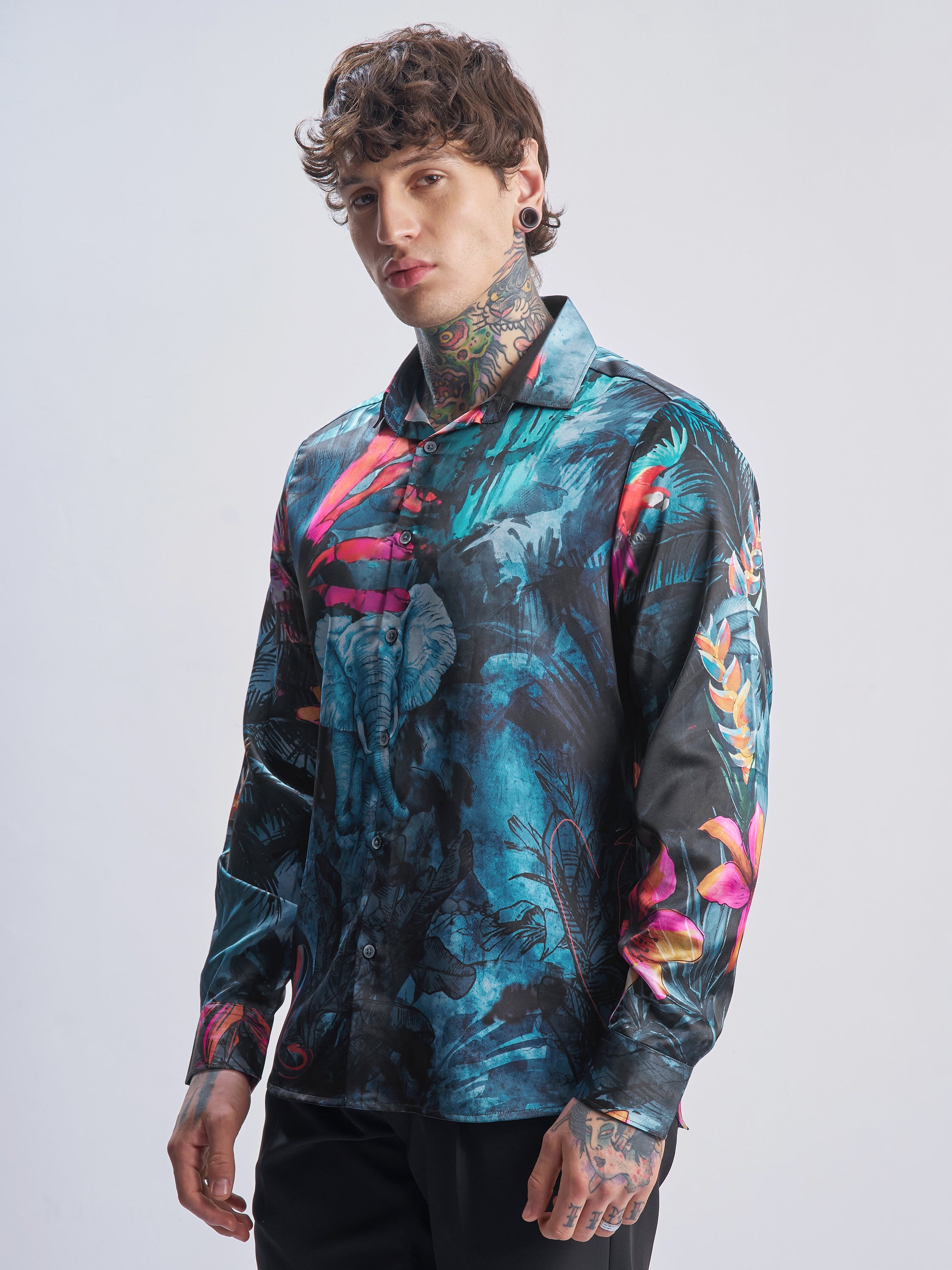 Highlander Men Teal Printed Slim Fit Casual Shirt - Teal - Image 4