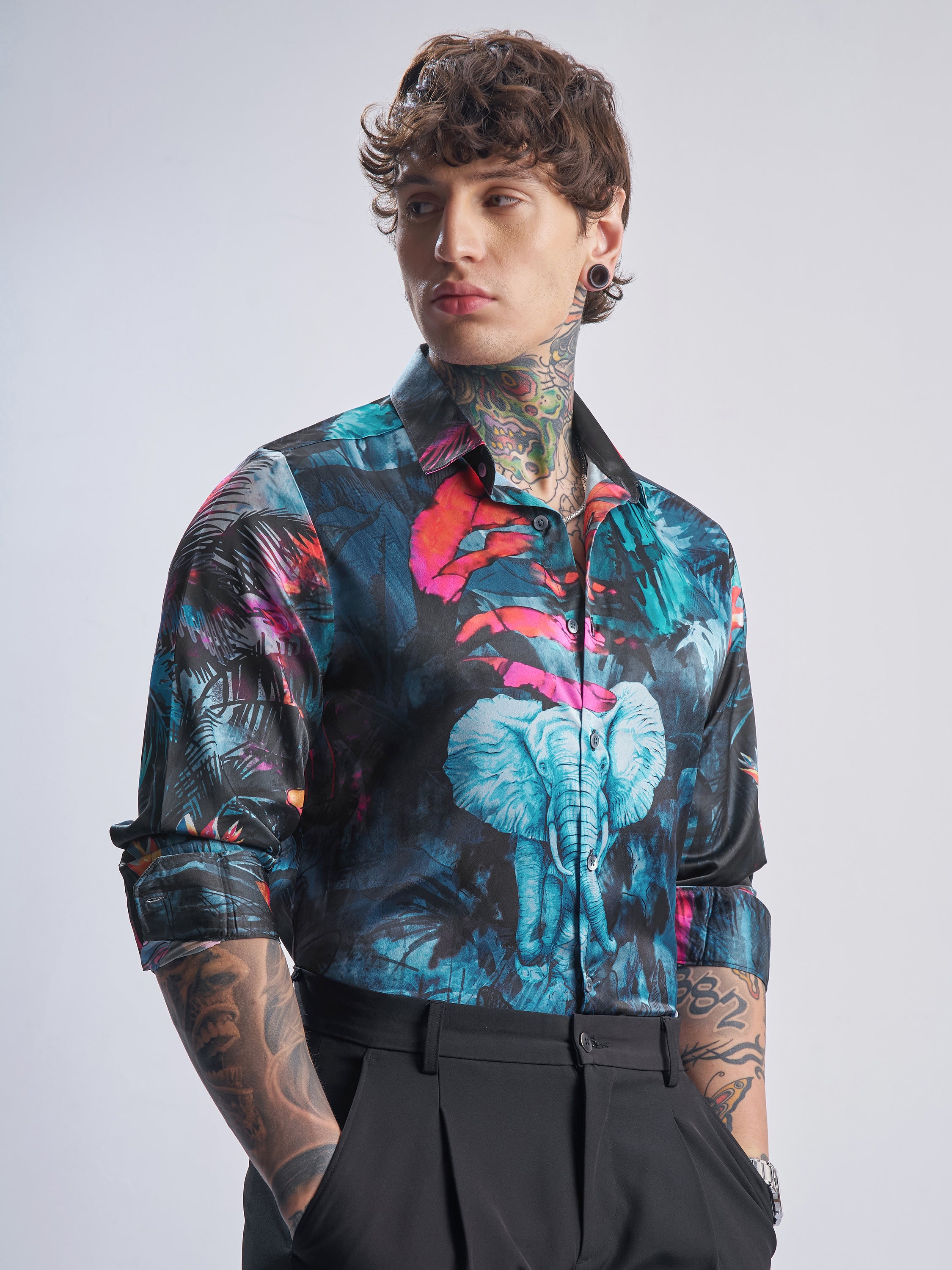 Highlander Men Teal Printed Slim Fit Casual Shirt - Teal - Image 6