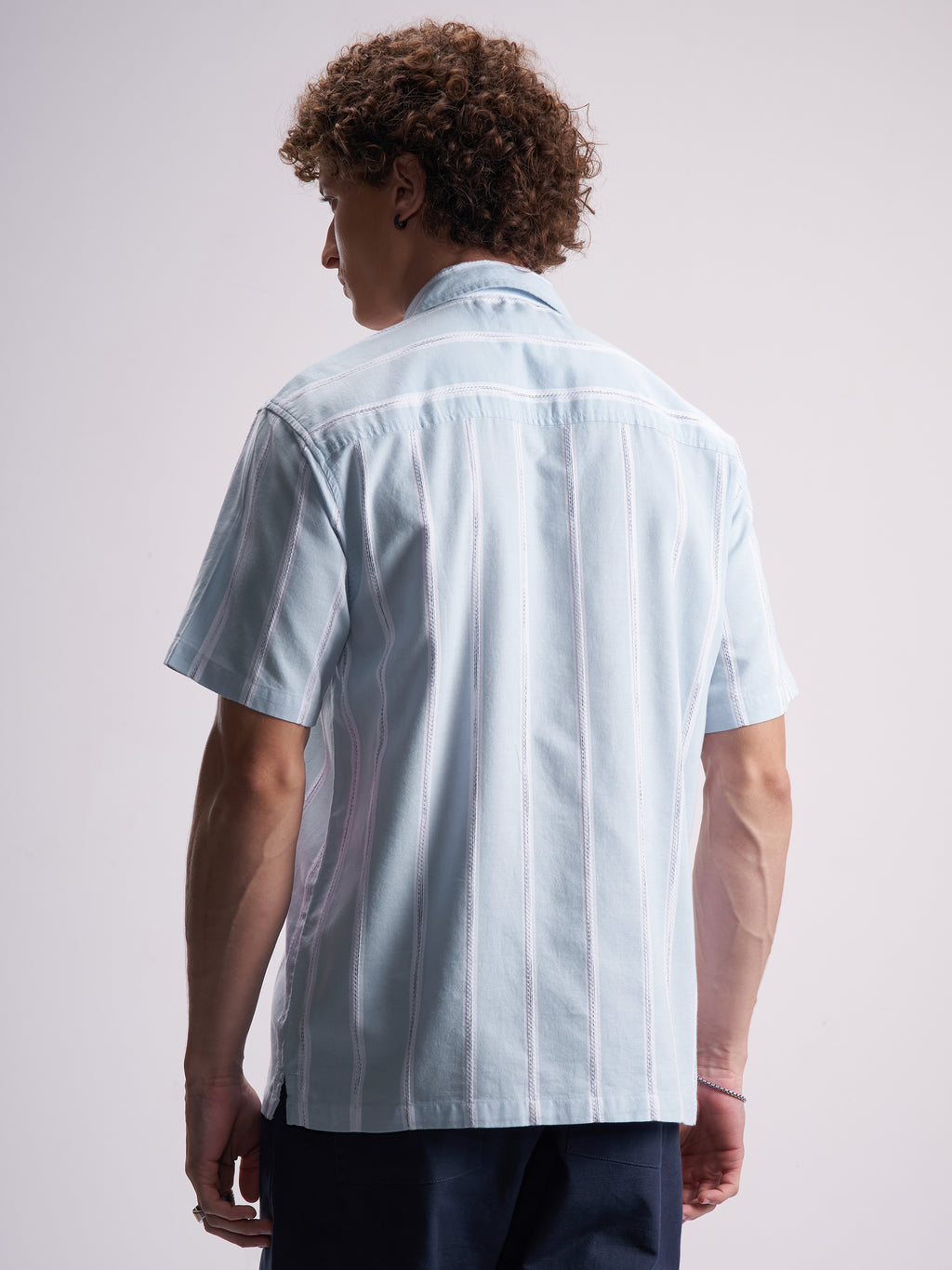 Highlander Men Blue Striped Relaxed Fit Casual Shirt - Blue - Image 3