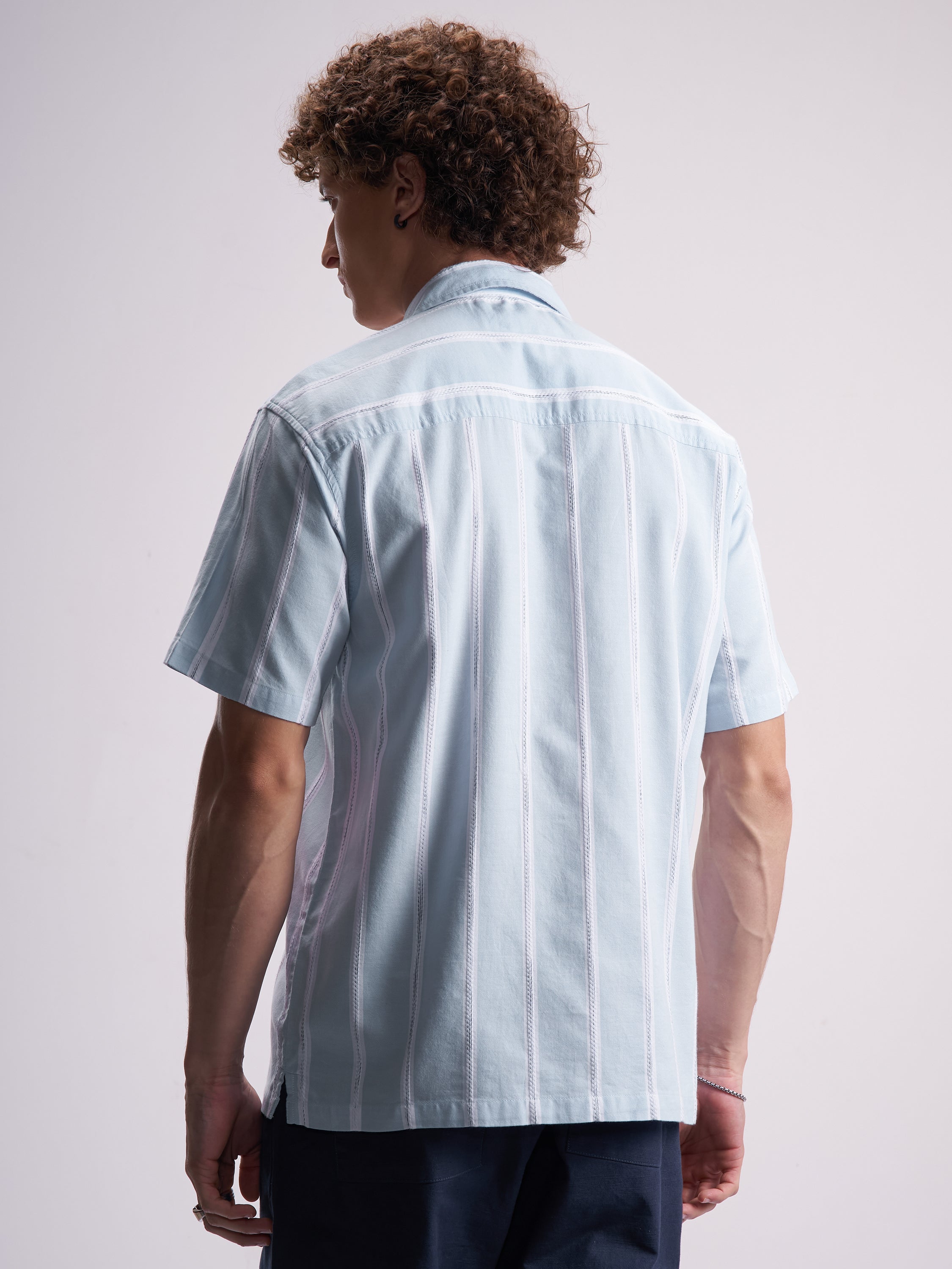 Highlander Men Blue Striped Relaxed Fit Casual Shirt - Blue - Image 3