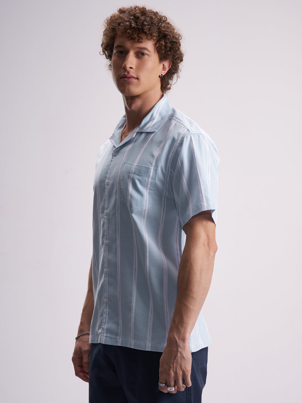 Highlander Men Blue Striped Relaxed Fit Casual Shirt - Blue - Image 4