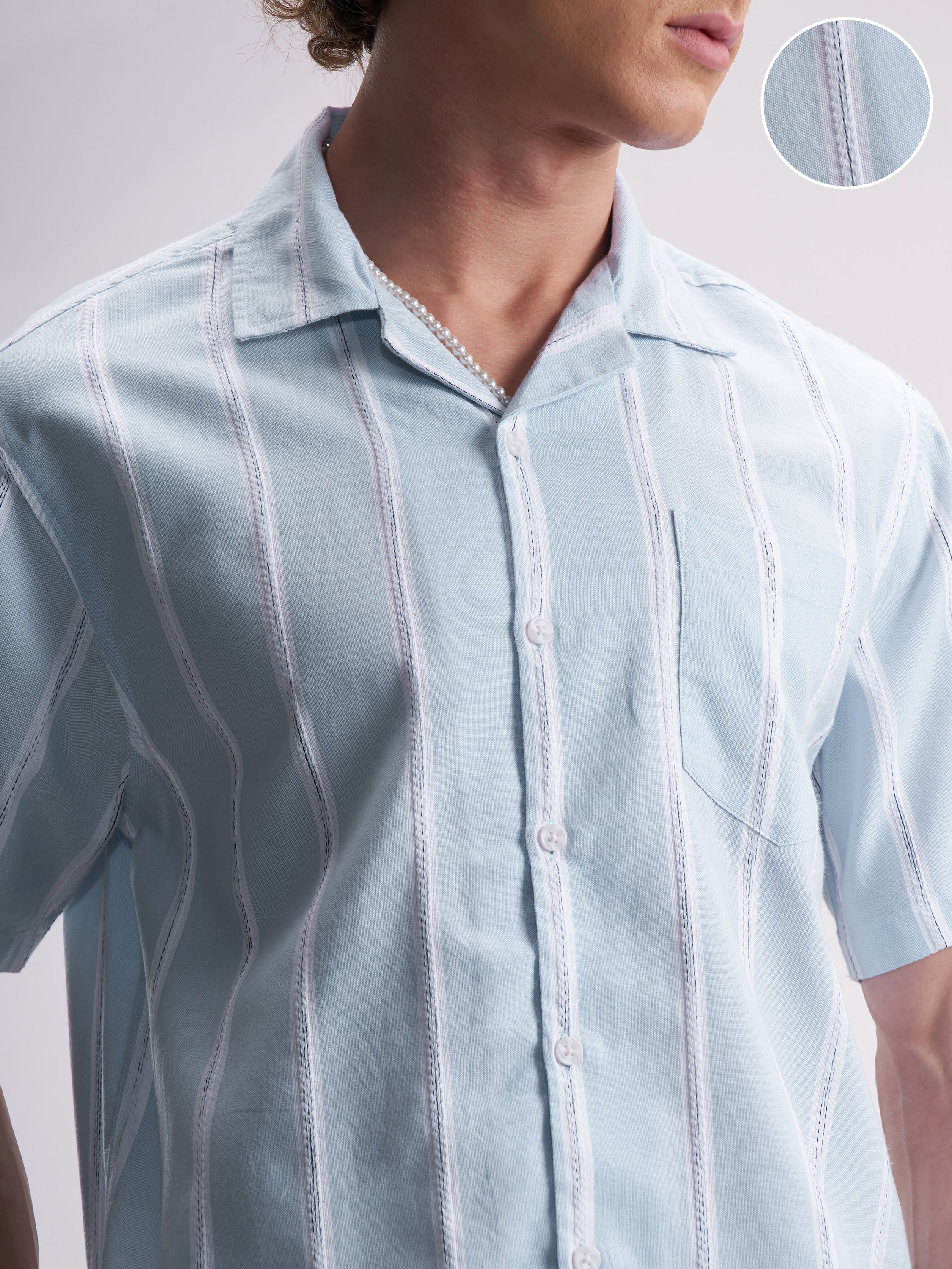 Highlander Men Blue Striped Relaxed Fit Casual Shirt - Blue - Image 5
