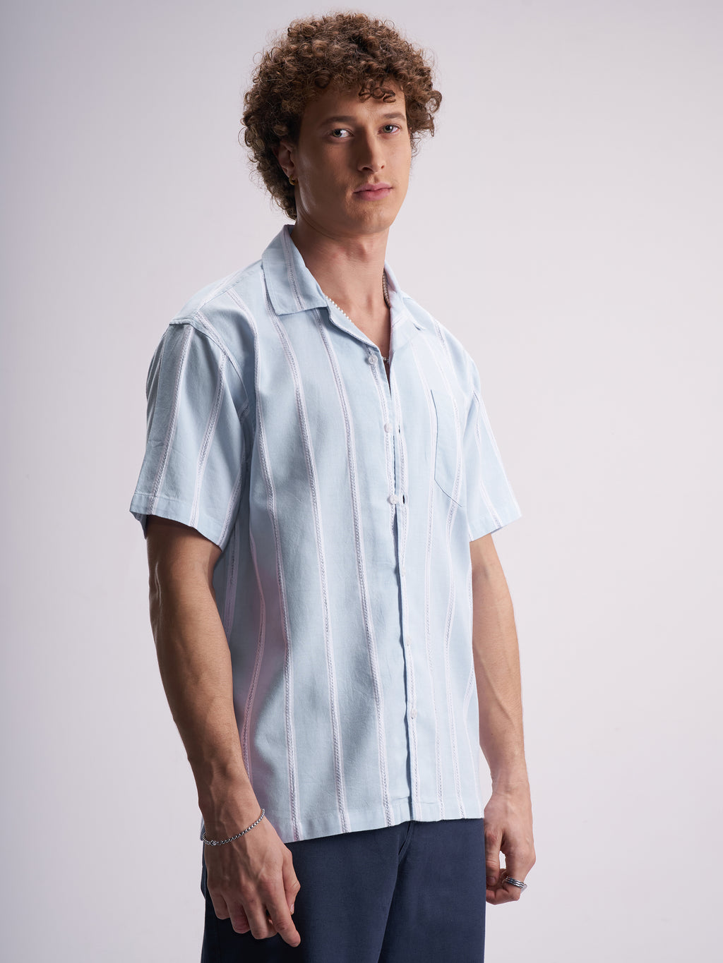 Highlander Men Blue Striped Relaxed Fit Casual Shirt - Blue - Image 6