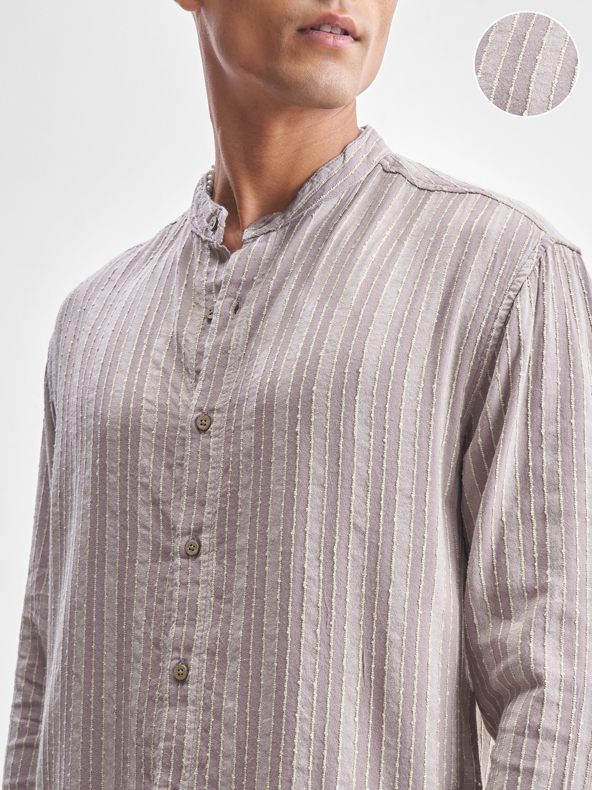 Highlander Men Lavender Striped Relaxed Fit Casual Shirt - Lavender - Image 5