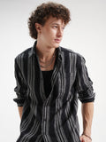 Highlander Men Black Striped Relaxed Fit Casual Shirt - Black - Image 1