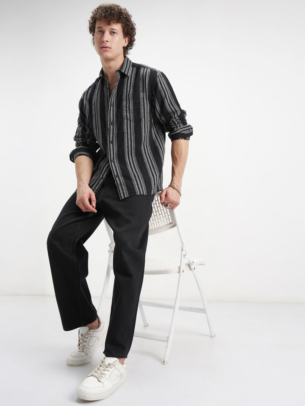 Highlander Men Black Striped Relaxed Fit Casual Shirt - Black - Image 2