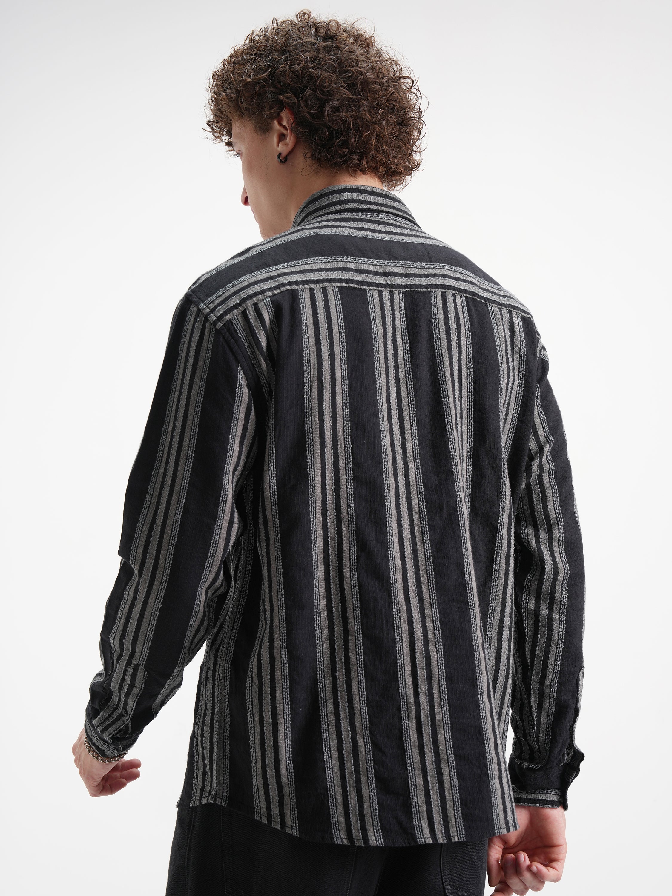 Highlander Men Black Striped Relaxed Fit Casual Shirt - Black - Image 3