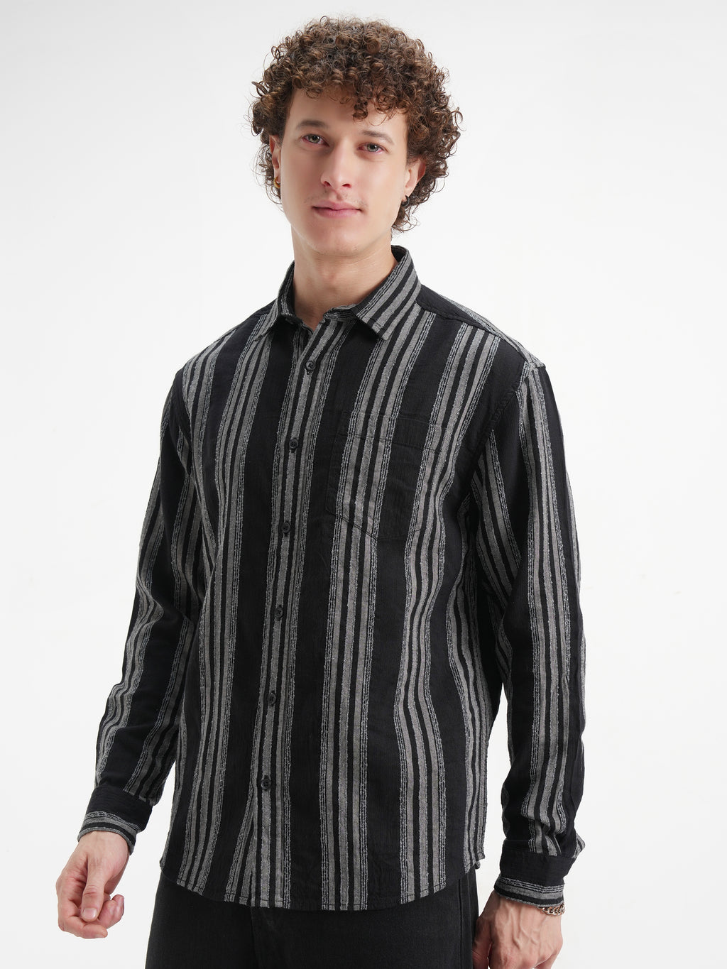 Highlander Men Black Striped Relaxed Fit Casual Shirt - Black - Image 4