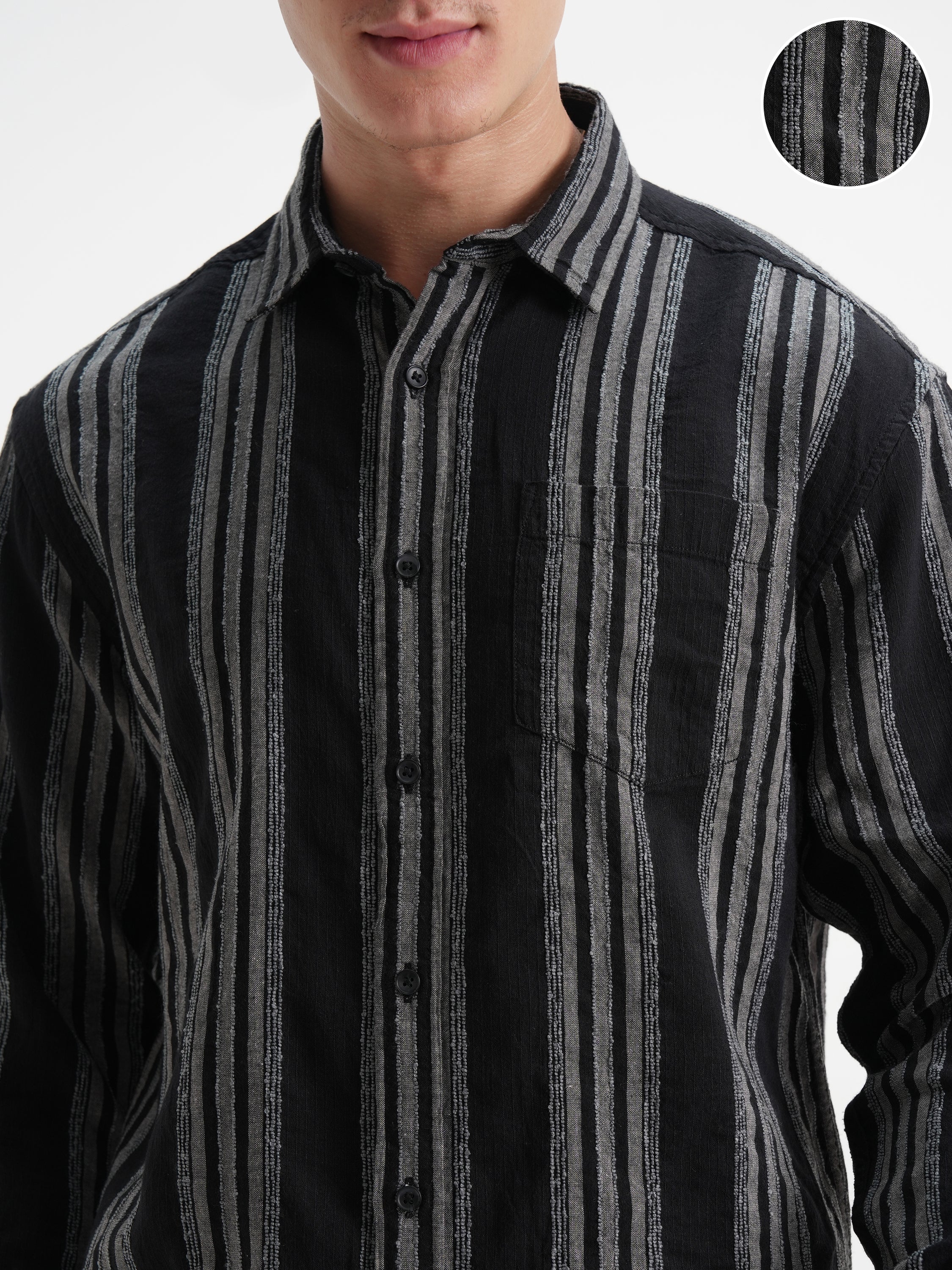 Highlander Men Black Striped Relaxed Fit Casual Shirt - Black - Image 5