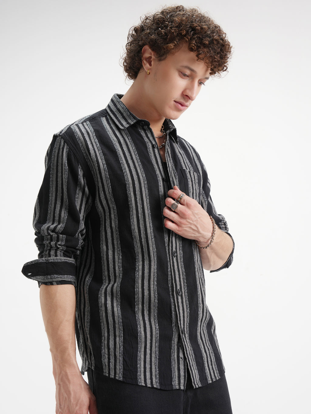 Highlander Men Black Striped Relaxed Fit Casual Shirt - Black - Image 6