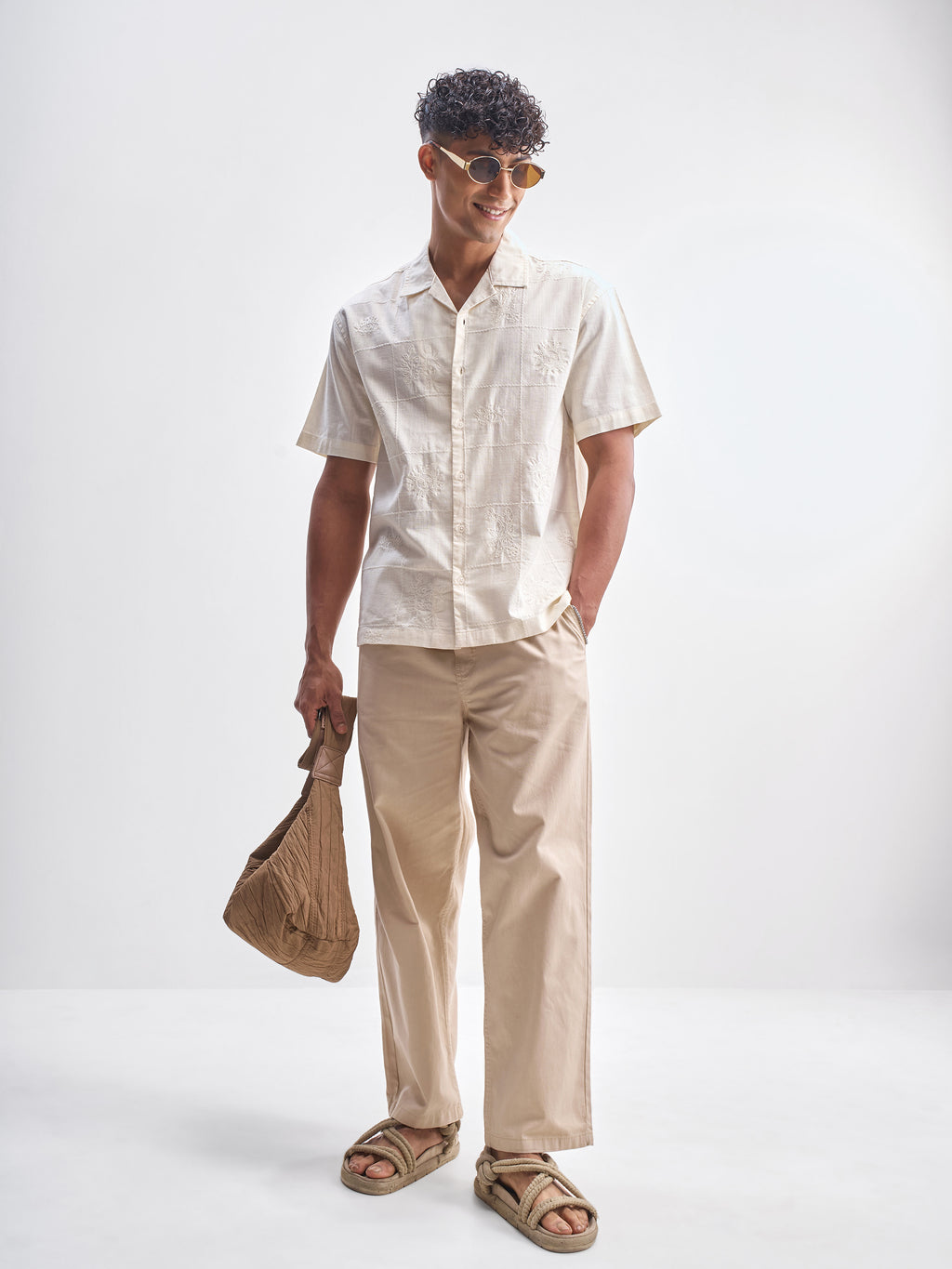 Highlander Men Cream Self Design Relaxed Fit Casual Shirt - Cream - Image 2