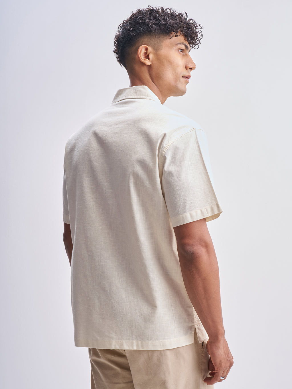 Highlander Men Cream Self Design Relaxed Fit Casual Shirt - Cream - Image 3
