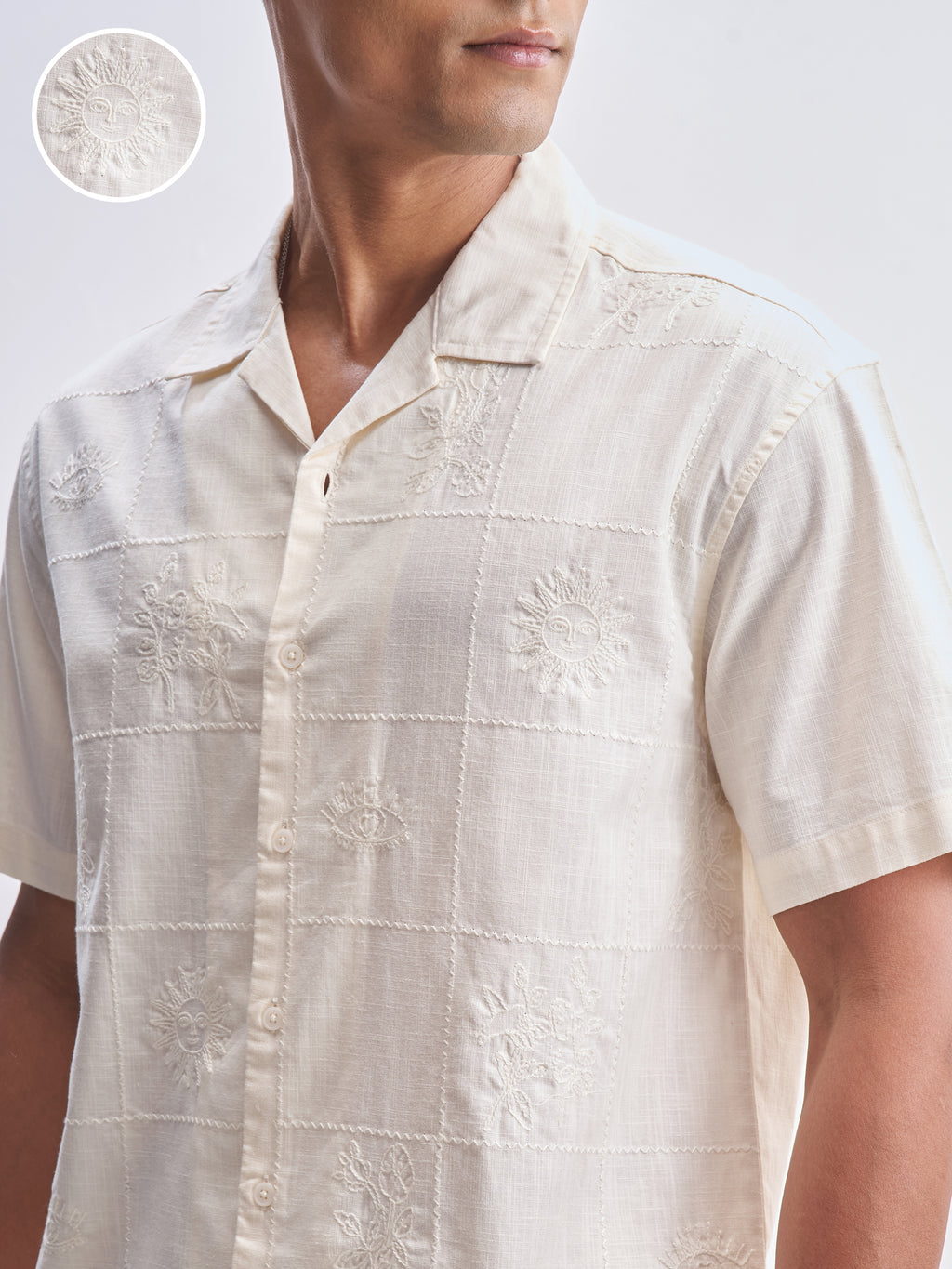 Highlander Men Cream Self Design Relaxed Fit Casual Shirt - Cream - Image 5
