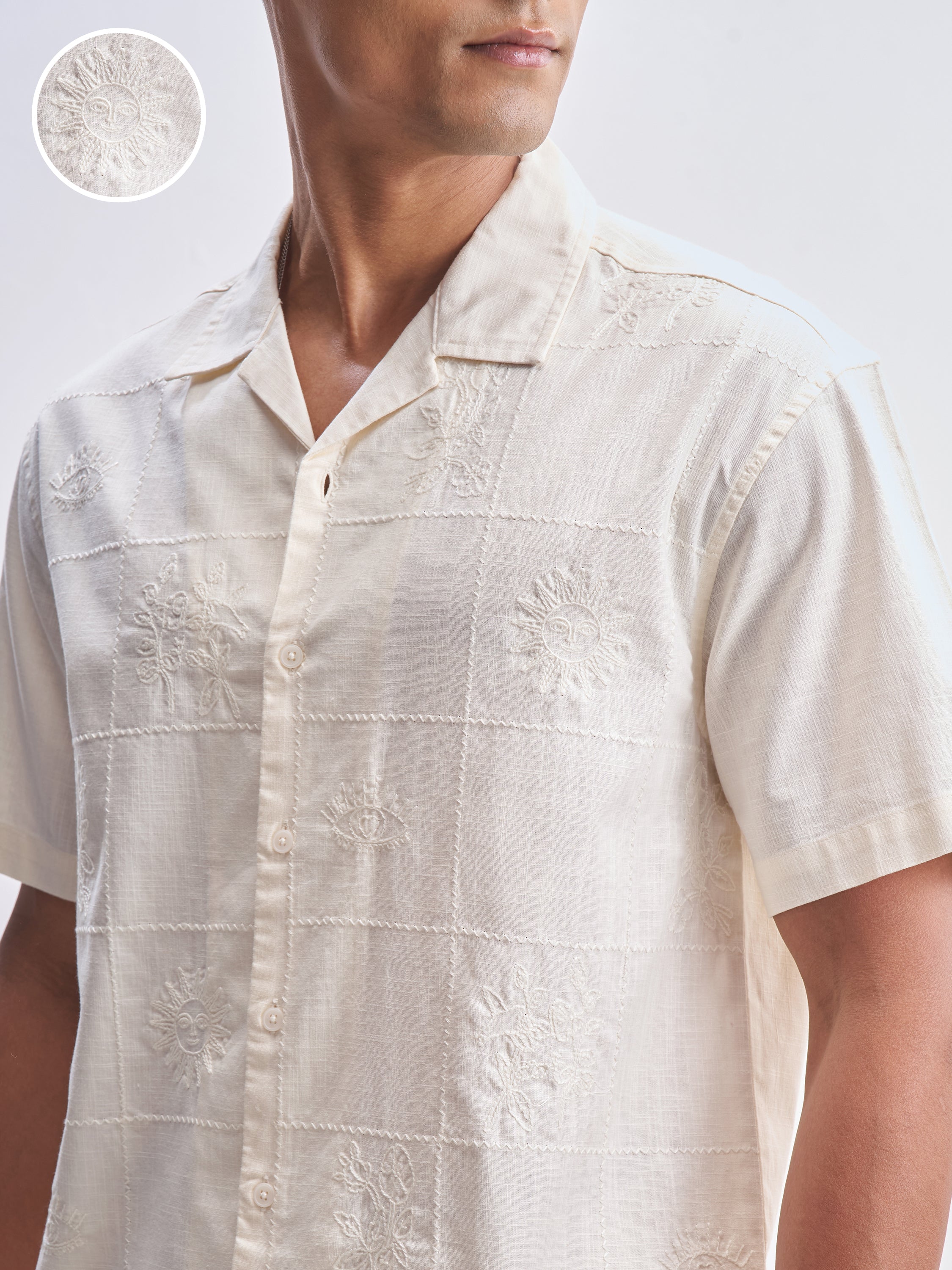Highlander Men Cream Self Design Relaxed Fit Casual Shirt - Cream - Image 5