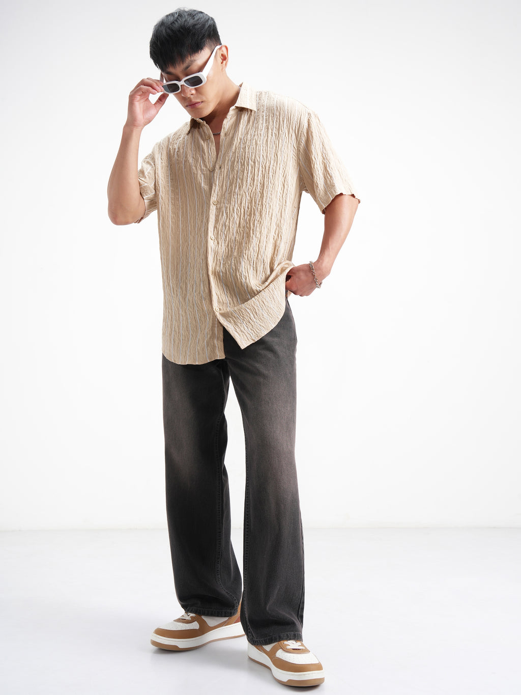 Highlander Men Beige Crushed Relaxed Fit Casual Shirt - Beige - Image 2