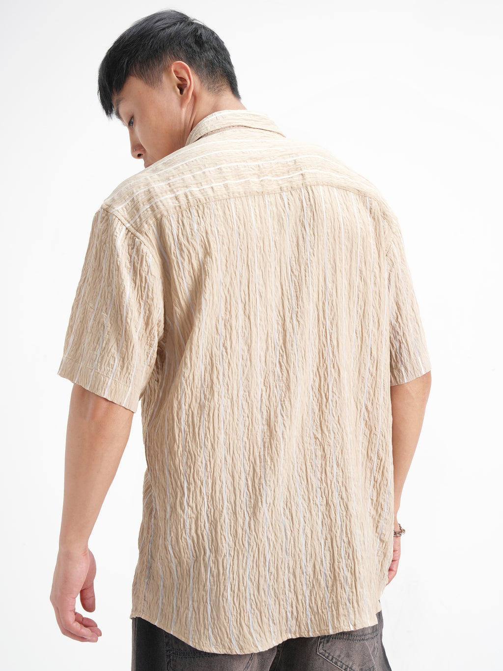 Highlander Men Beige Crushed Relaxed Fit Casual Shirt - Beige - Image 3
