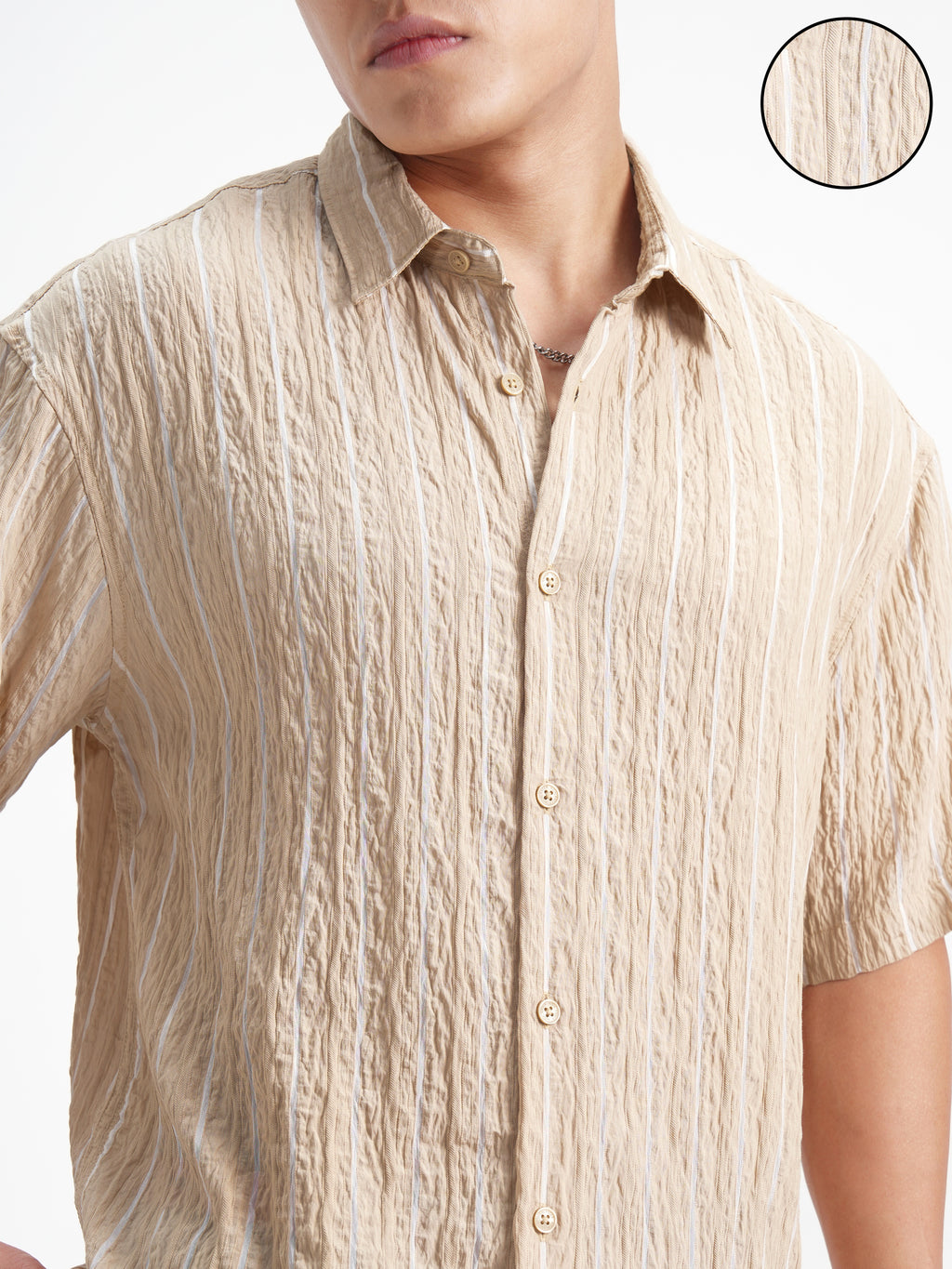 Highlander Men Beige Crushed Relaxed Fit Casual Shirt - Beige - Image 5