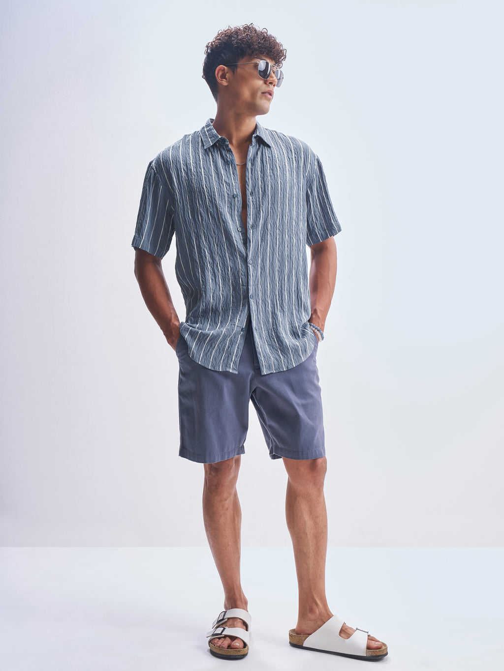 Highlander Men Blue Striped Relaxed Fit Casual Shirt - Blue - Image 2