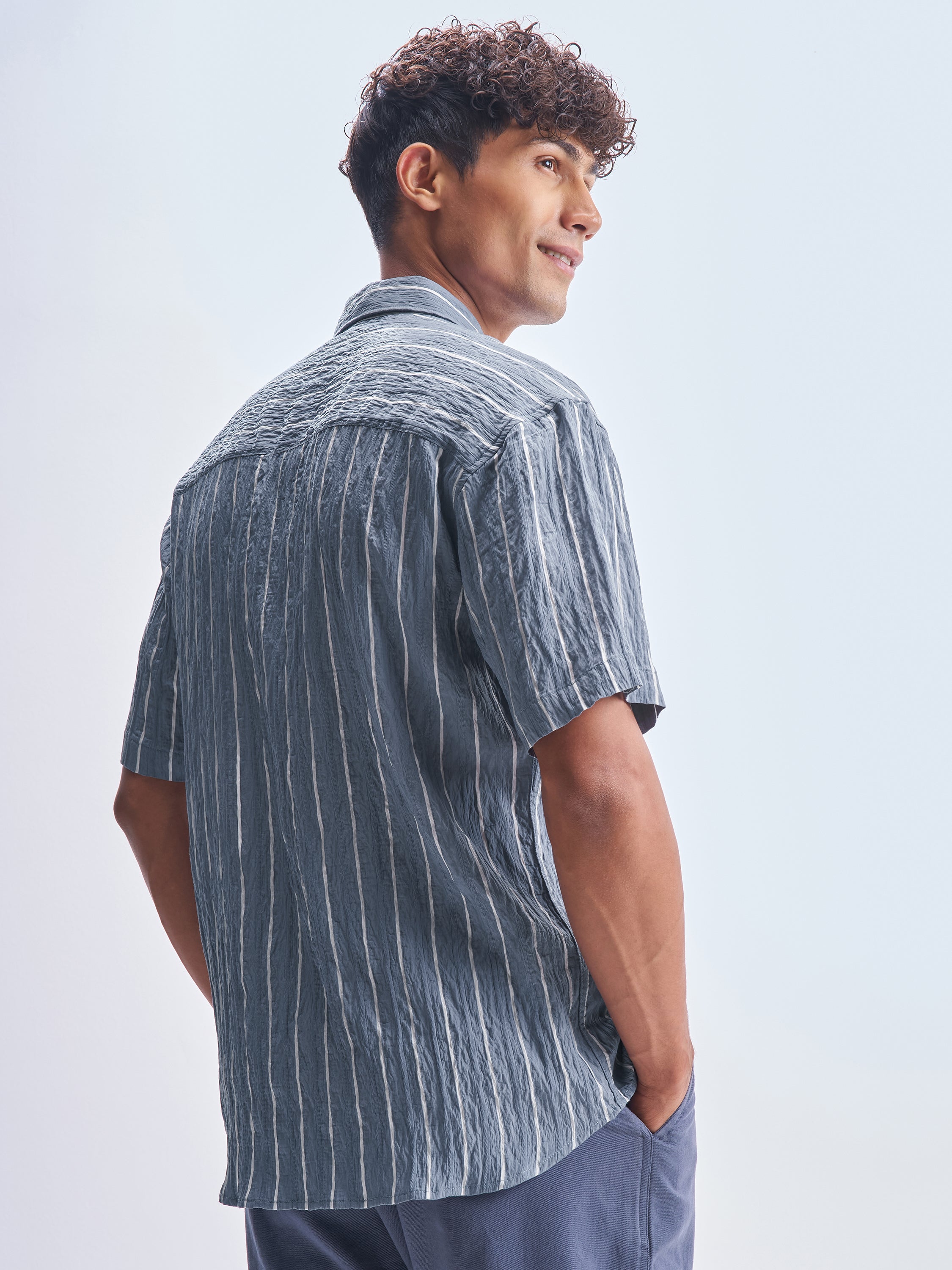 Highlander Men Blue Striped Relaxed Fit Casual Shirt - Blue - Image 3
