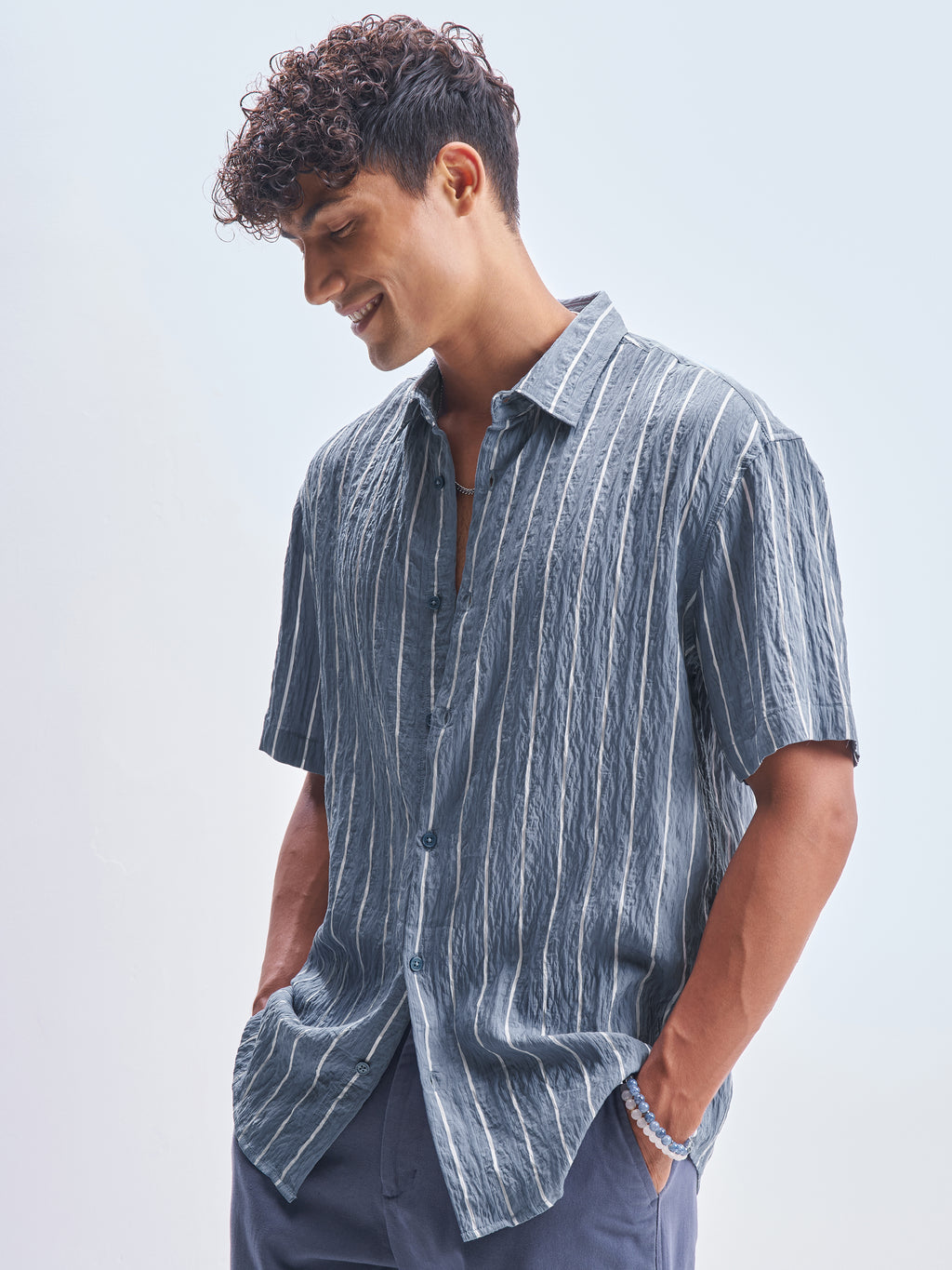 Highlander Men Blue Striped Relaxed Fit Casual Shirt - Blue - Image 4