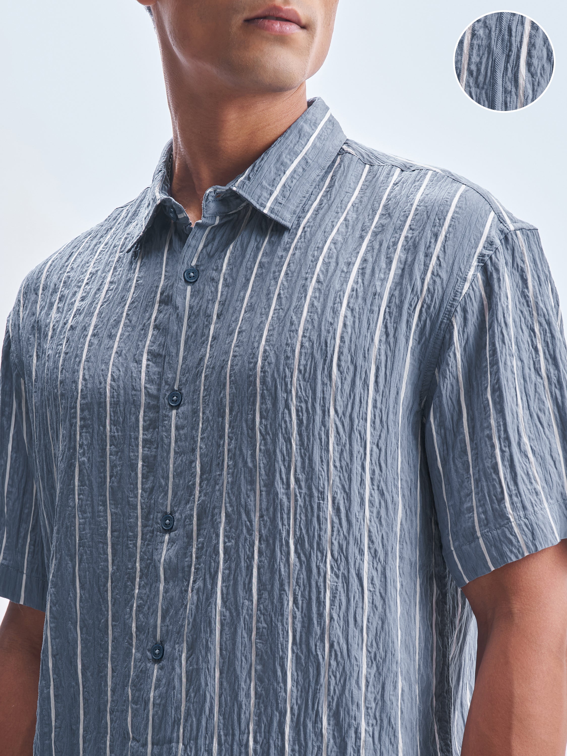 Highlander Men Blue Striped Relaxed Fit Casual Shirt - Blue - Image 5