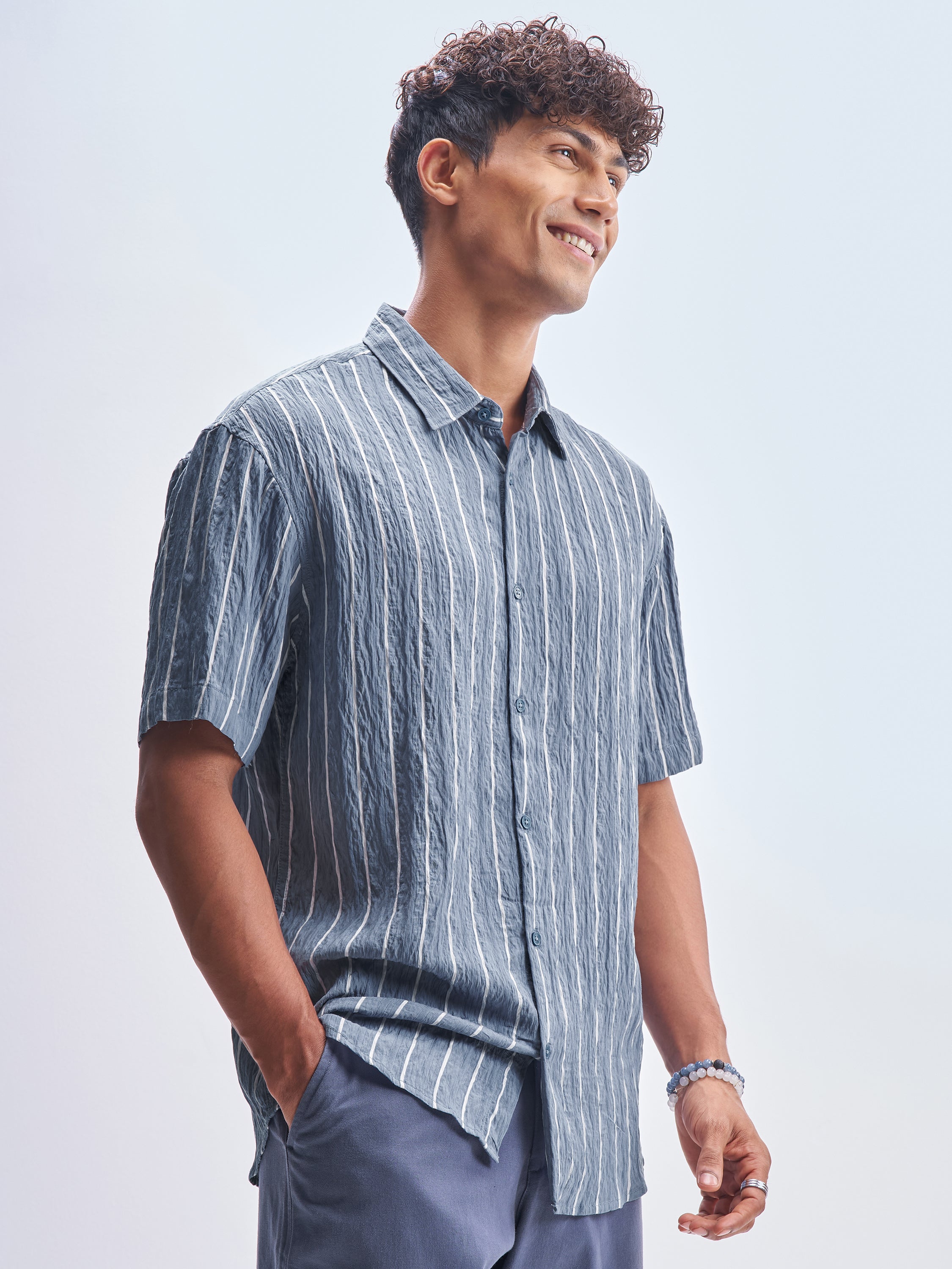 Highlander Men Blue Striped Relaxed Fit Casual Shirt - Blue - Image 6