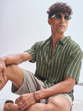 Highlander Men Olive Striped Relaxed Fit Casual Shirt - Olive - Image 1