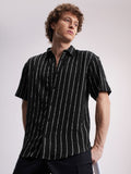Highlander Men Black Striped Relaxed Fit Casual Shirt - Black - Image 1