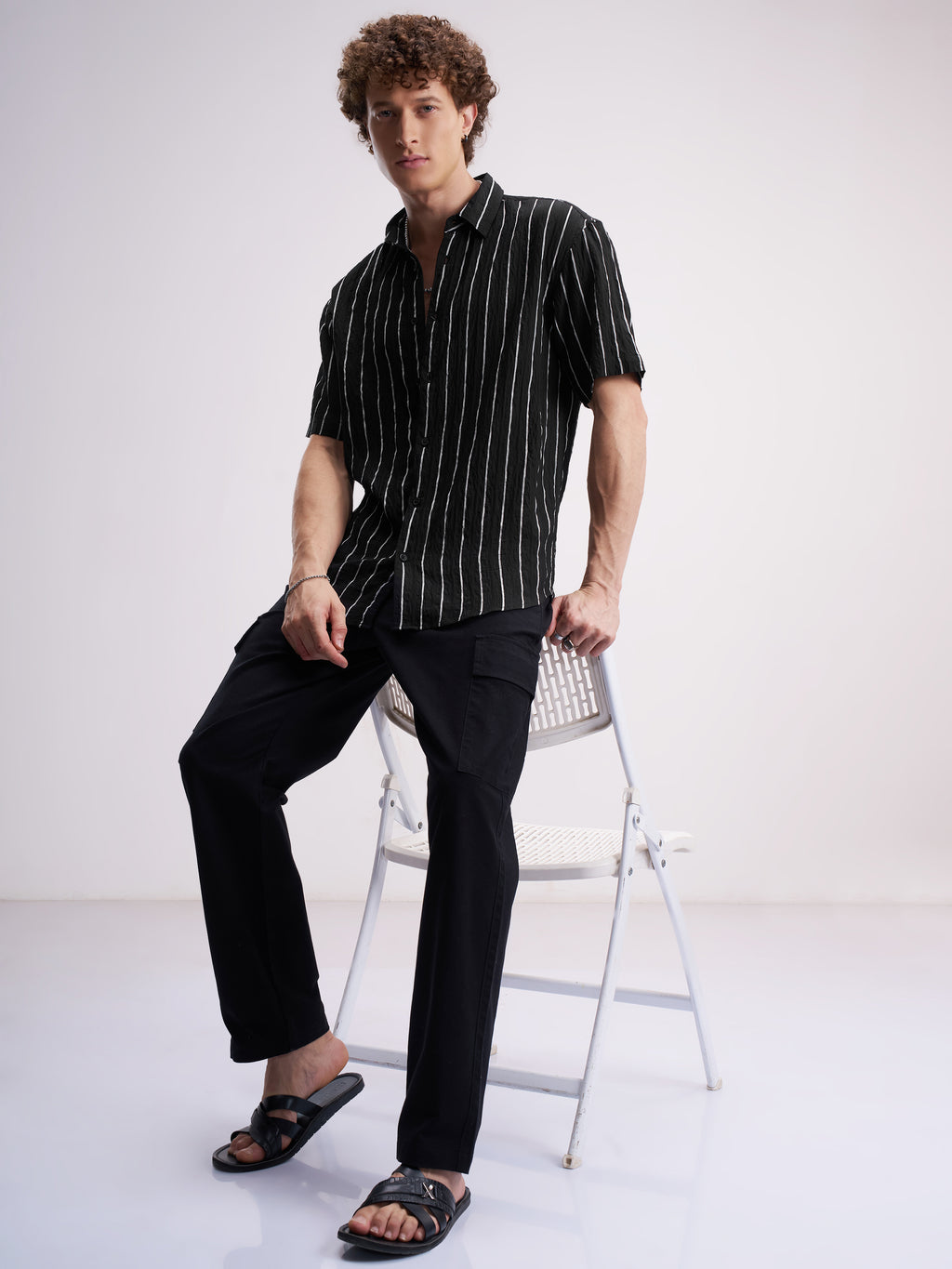Highlander Men Black Striped Relaxed Fit Casual Shirt - Black - Image 2