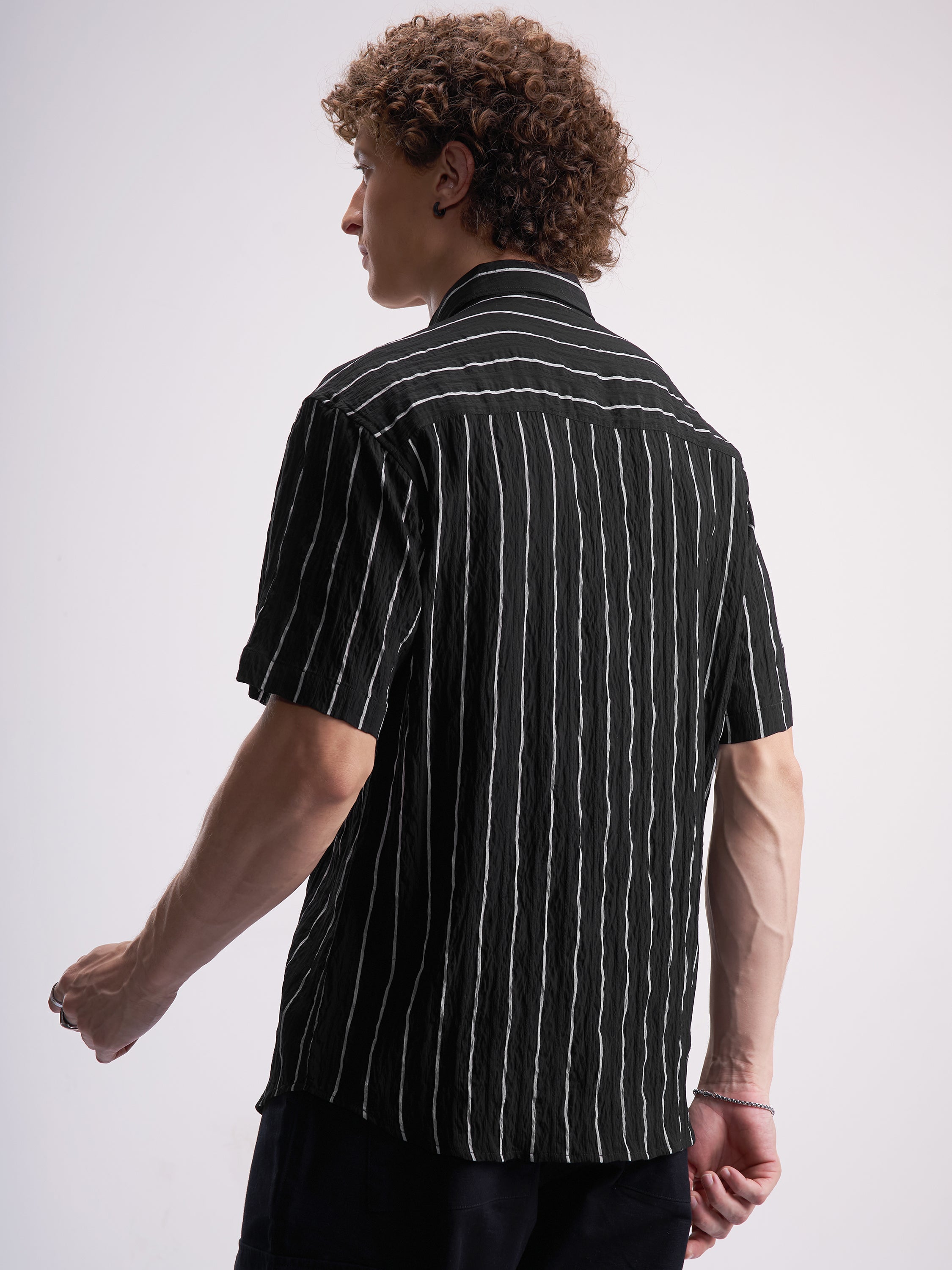 Highlander Men Black Striped Relaxed Fit Casual Shirt - Black - Image 3