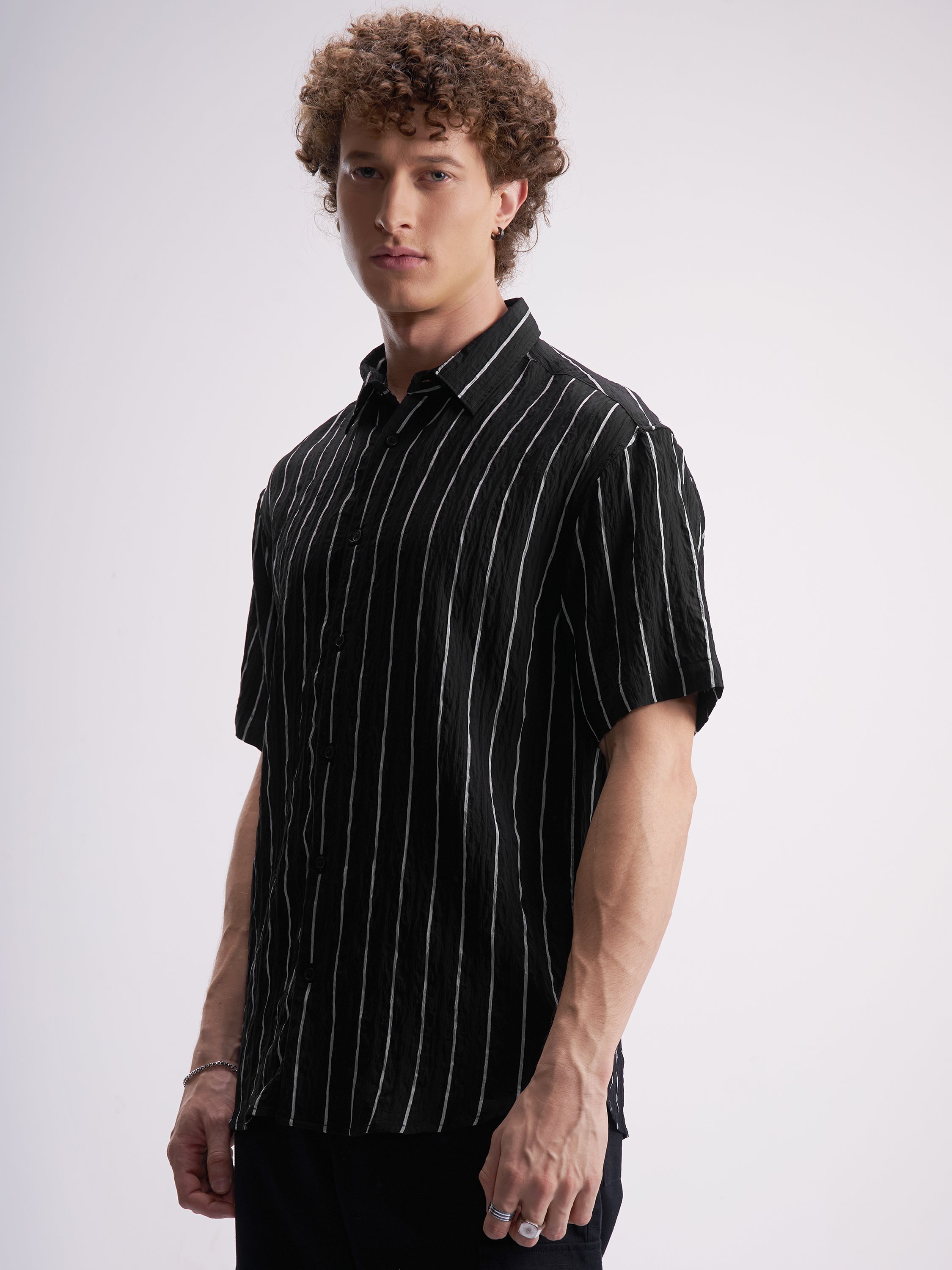 Highlander Men Black Striped Relaxed Fit Casual Shirt - Black - Image 4