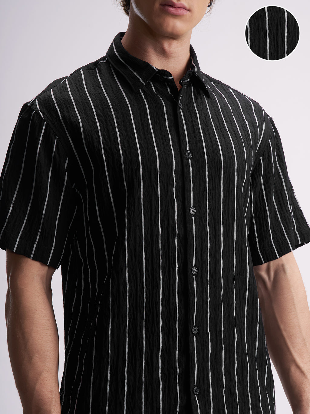 Highlander Men Black Striped Relaxed Fit Casual Shirt - Black - Image 5